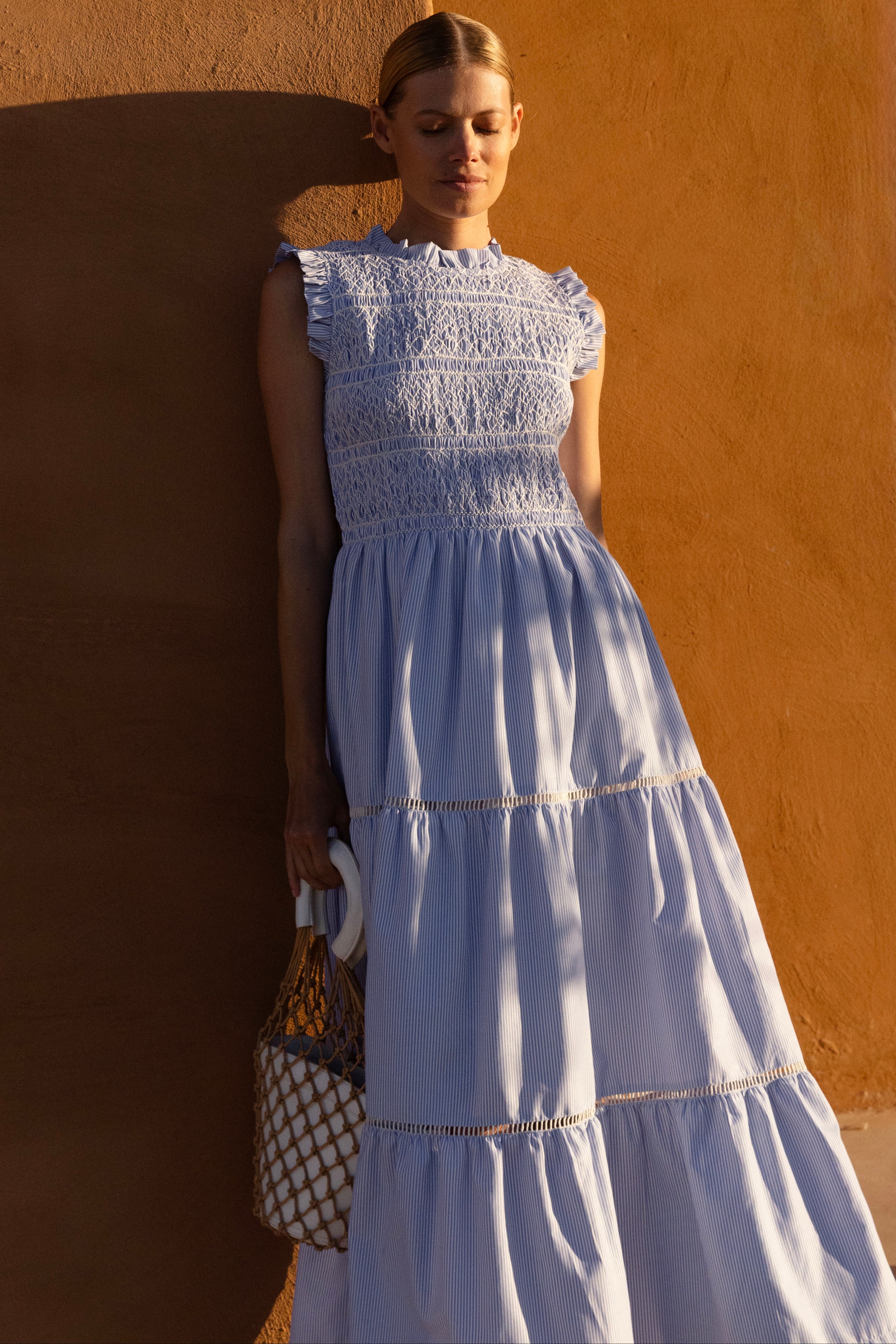 Sleeveless Smocked Maxi- Chatham Blue
