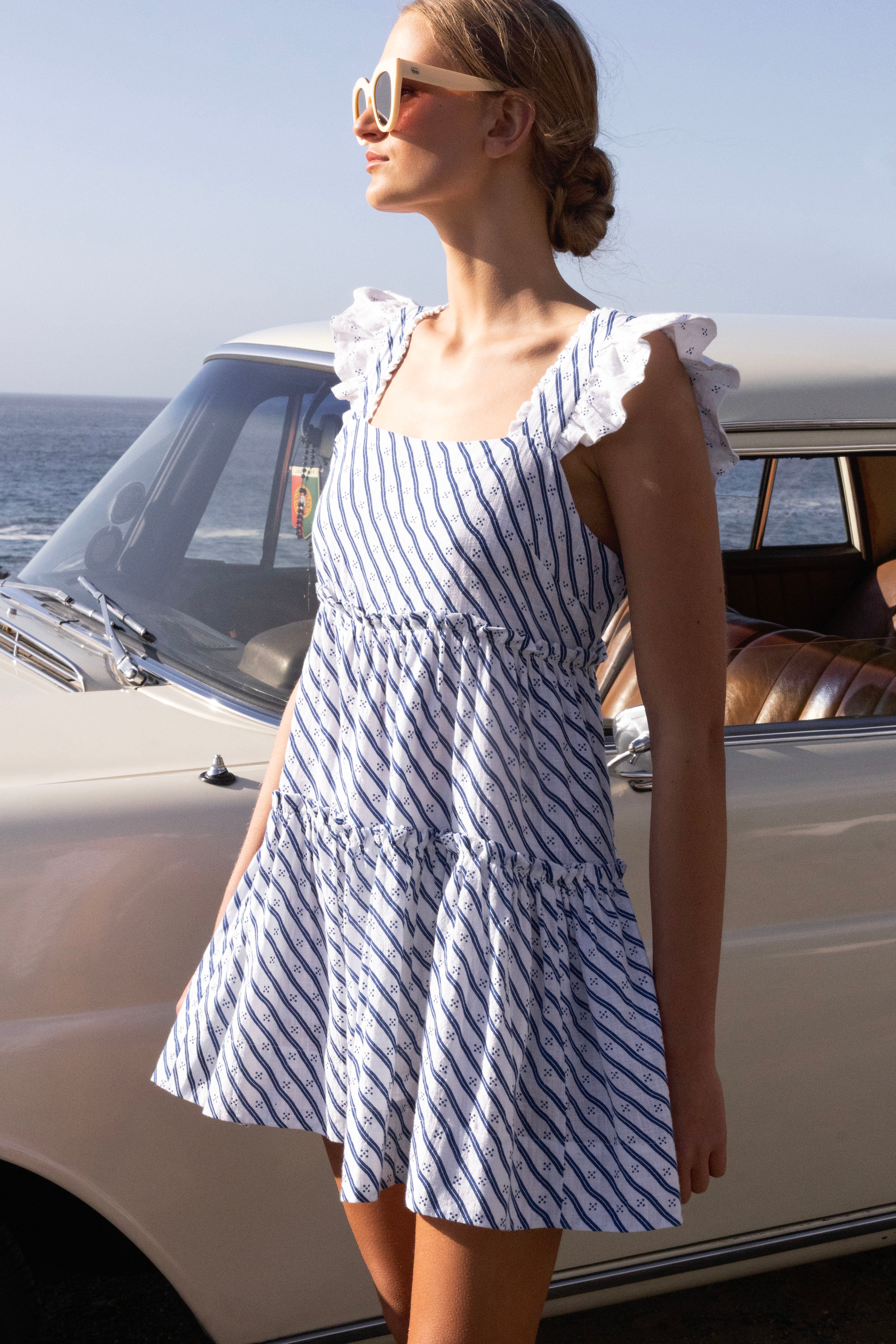 Smocked Square Neck Mini- Dipsy Navy