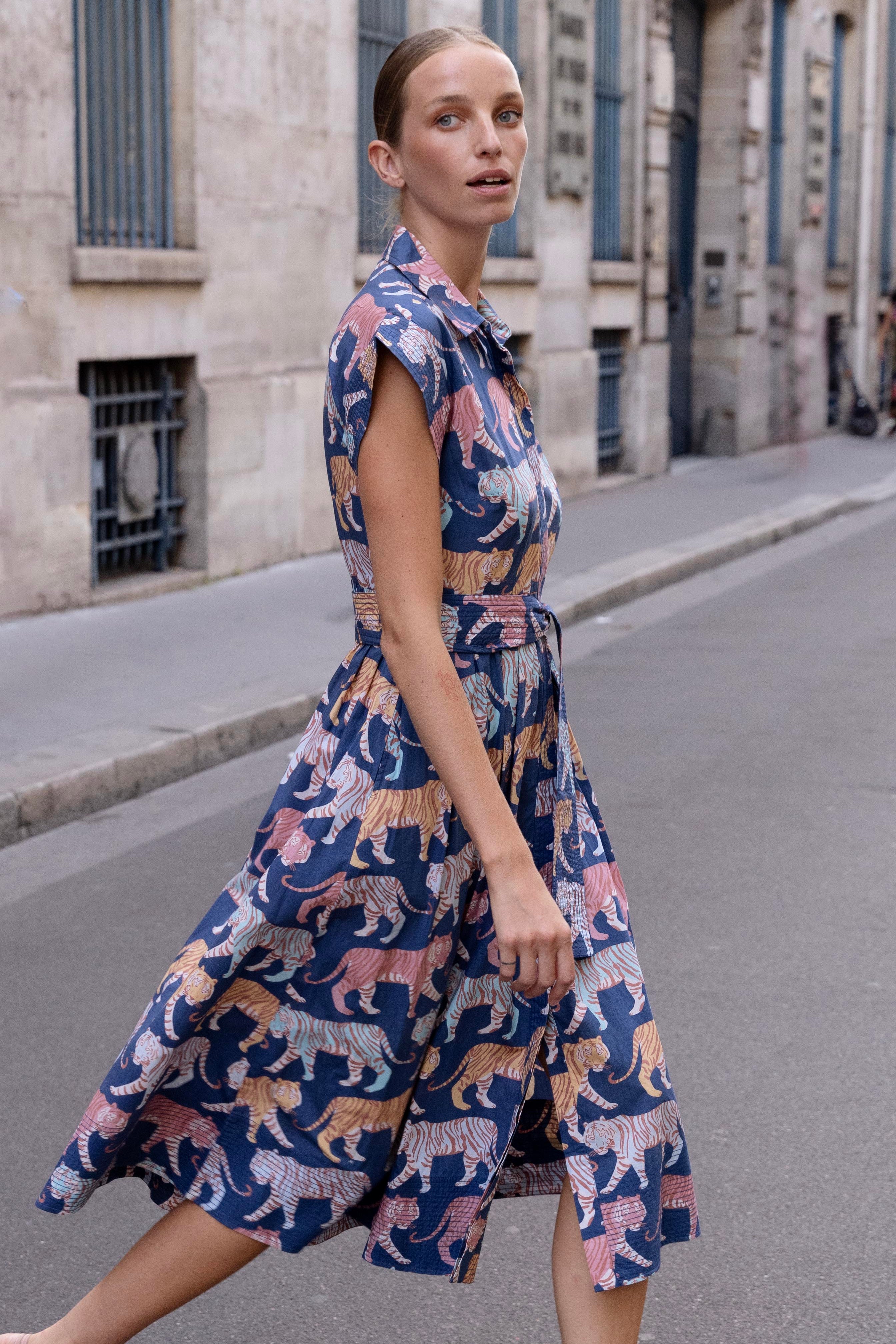 Belted Shirt Dress- Raj Navy