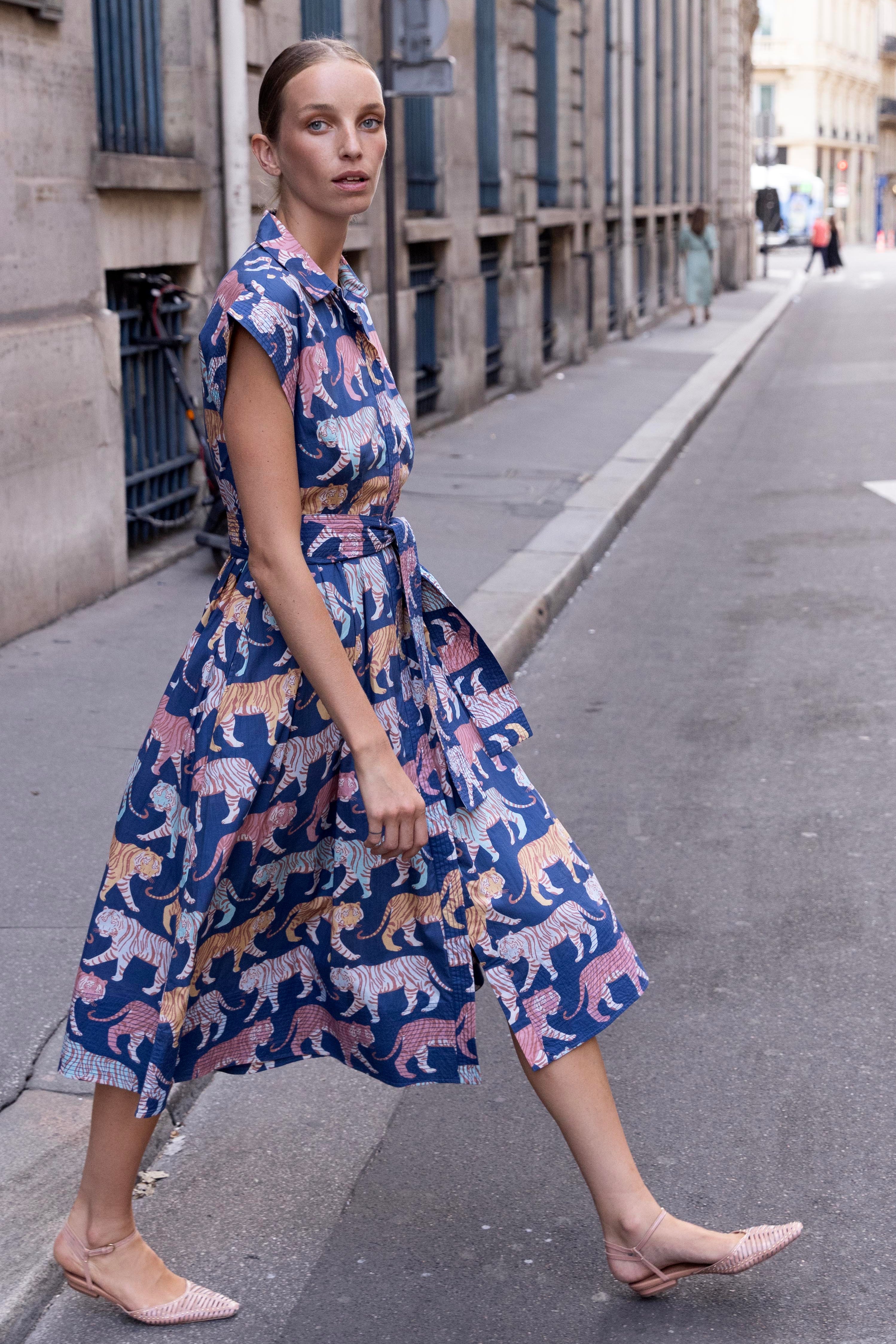 Belted Shirt Dress- Raj Navy