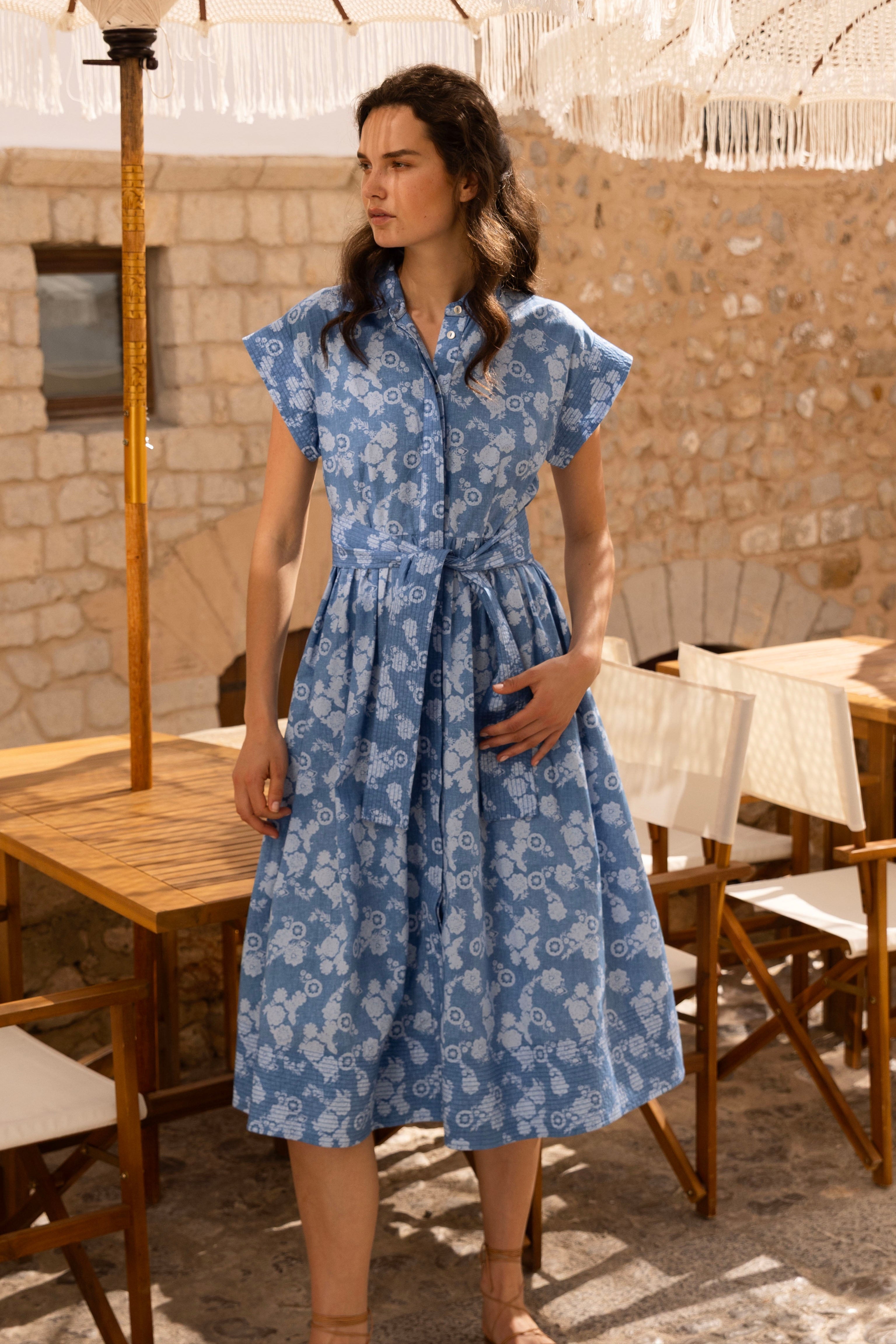 Belted Shirt Dress- Pretoria Navy