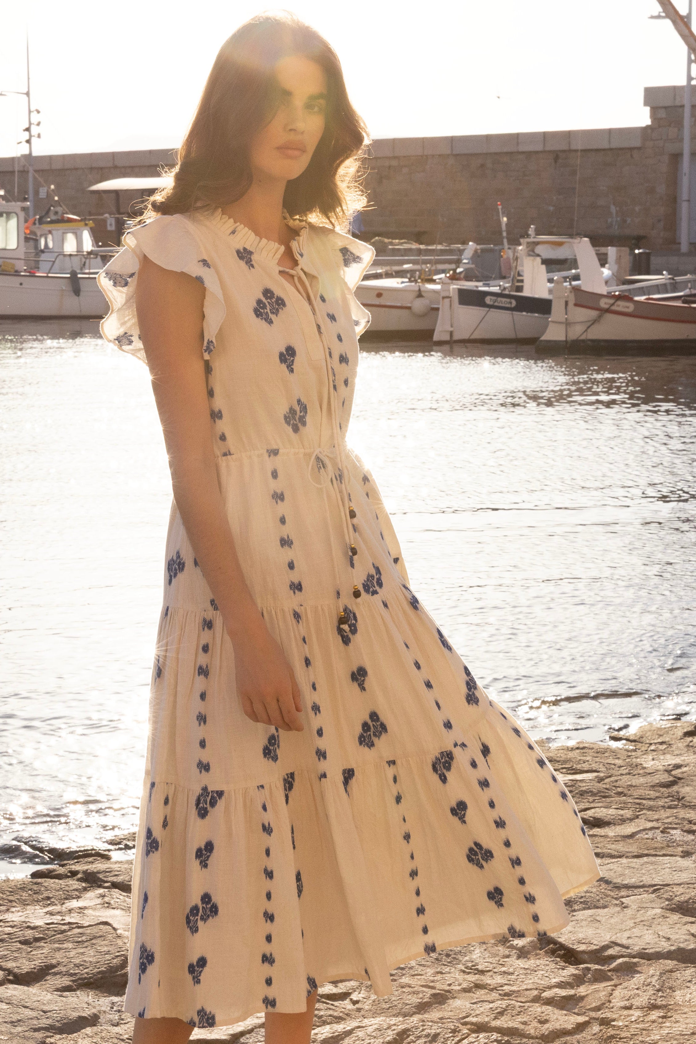 Cinched Flirty Midi- Wicklow Blue