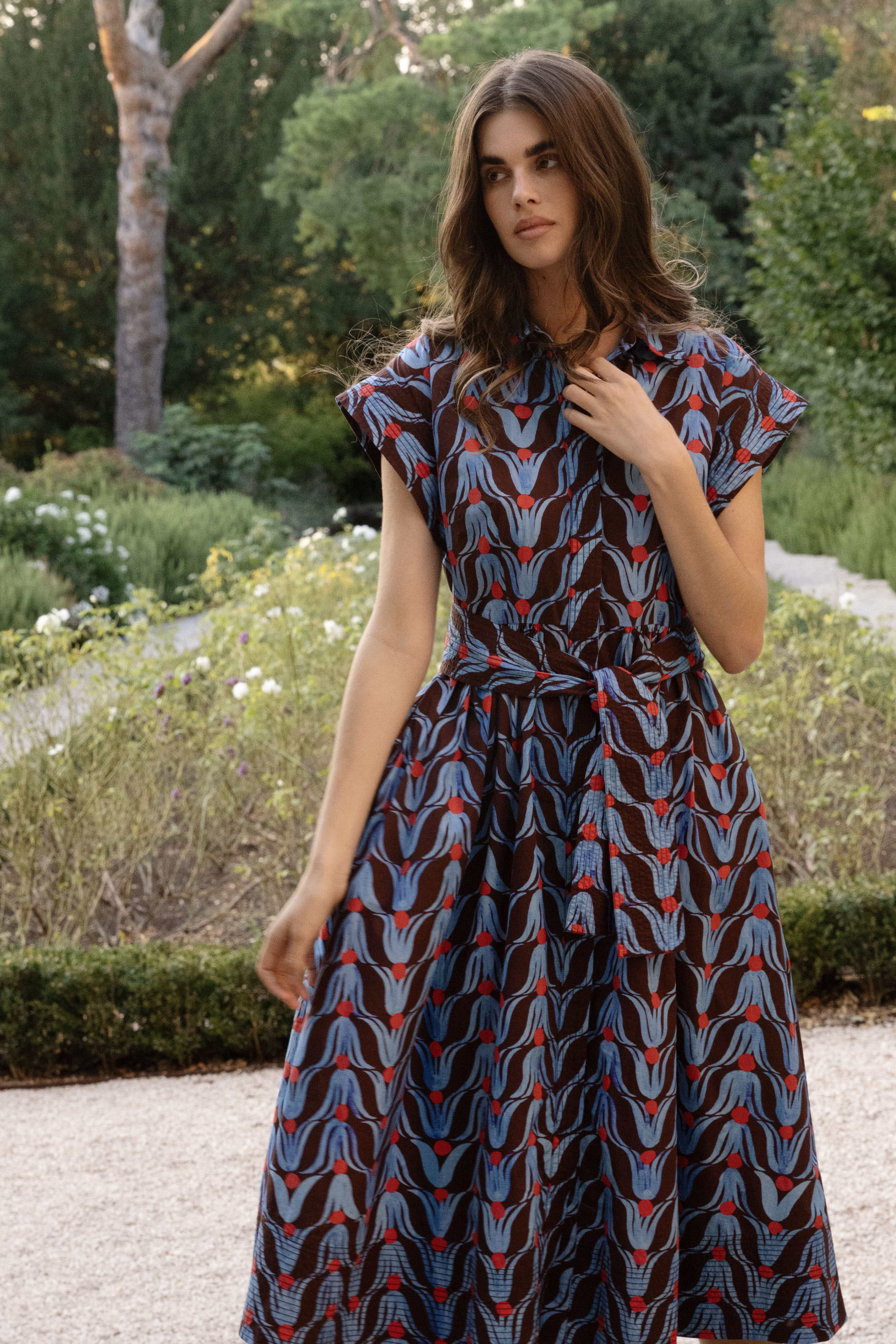 Belted Shirt Dress- Tulip Red