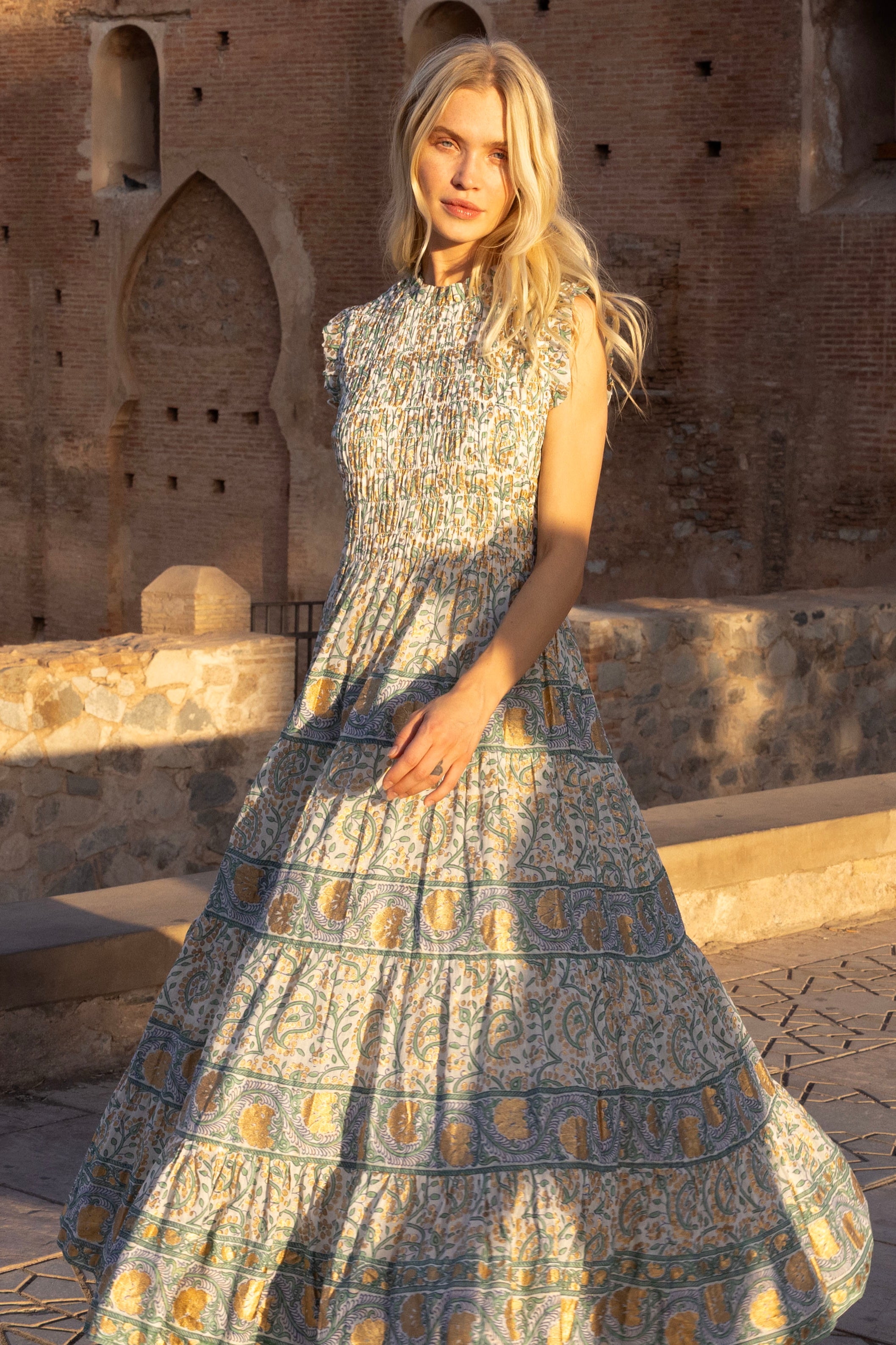 Sleeveless Smocked Maxi- Marseille Green