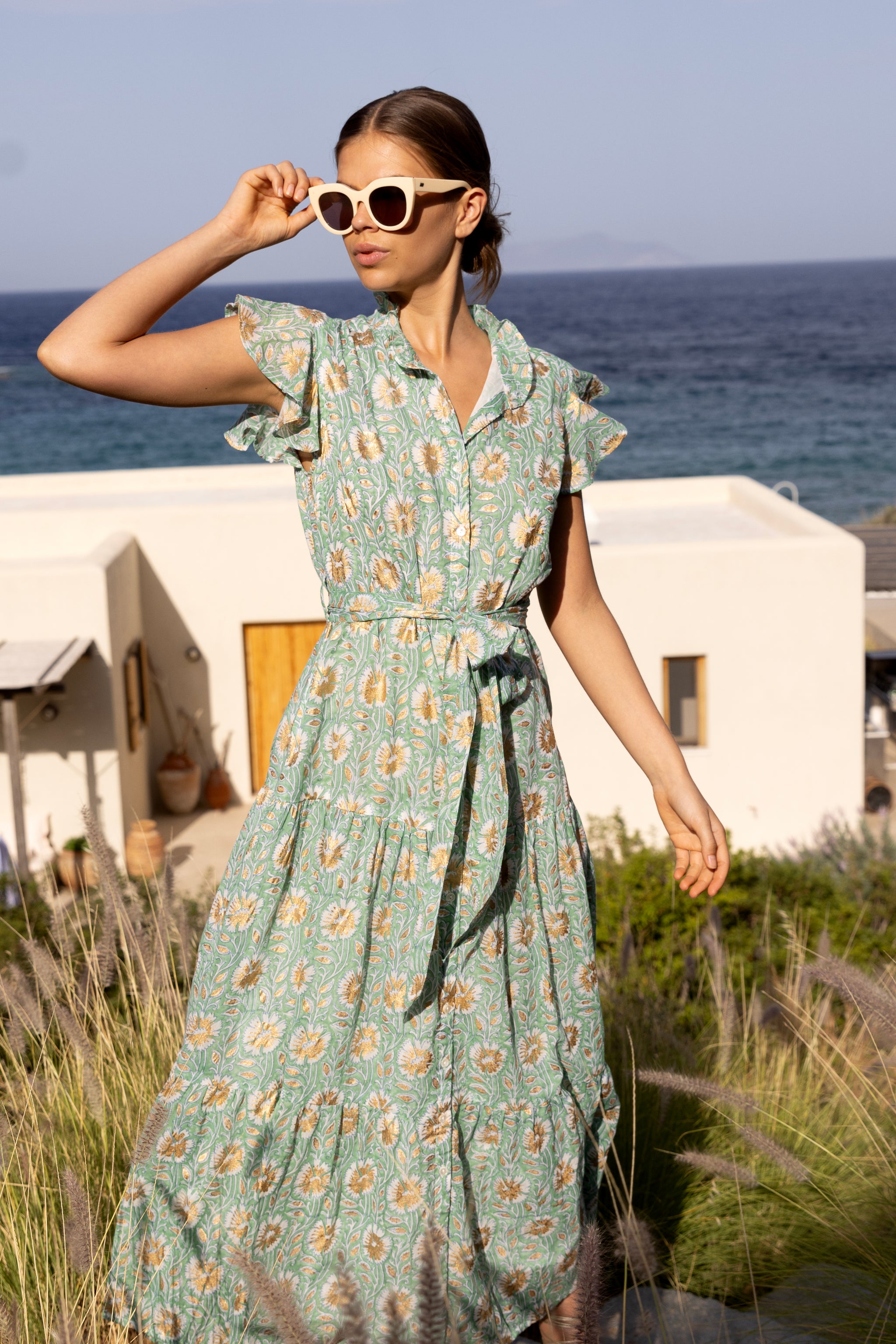 slim fit dress slacks Oliphant Shirt Dress Maxi Matera Green Extra Large