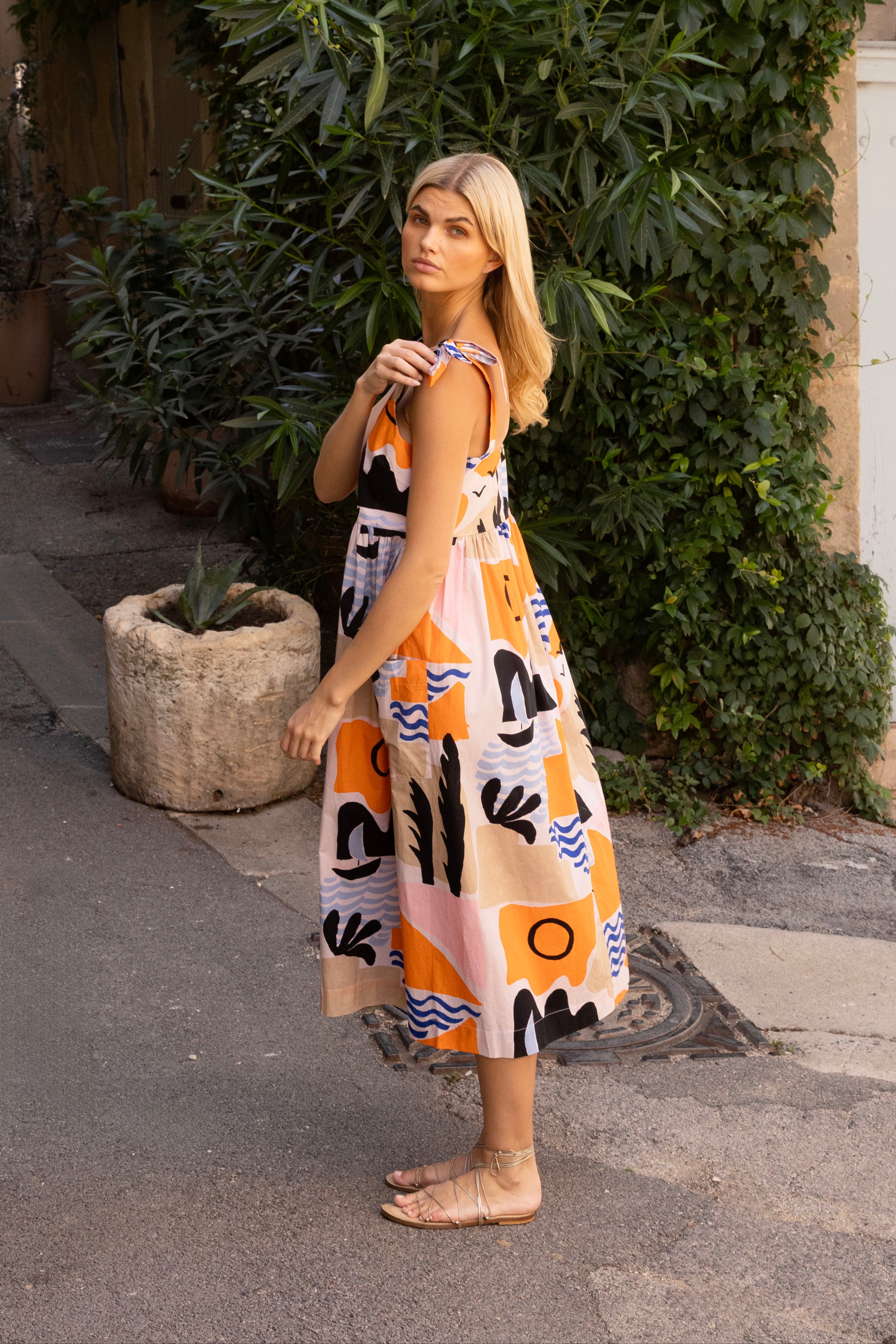 Tie Strap Pocket Midi- Riviera Orange