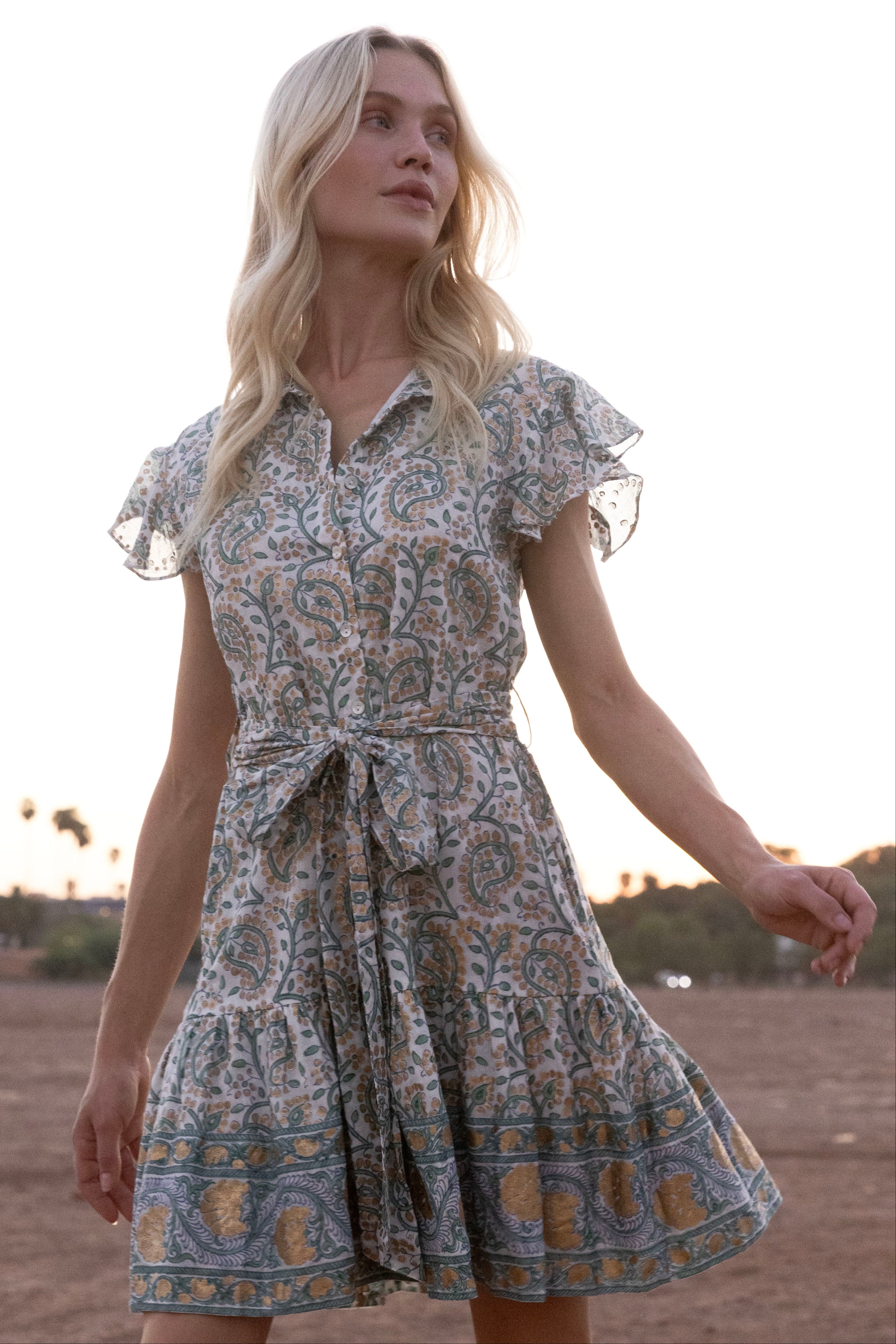 Ruffle Collar Button Mini- Marseille Green