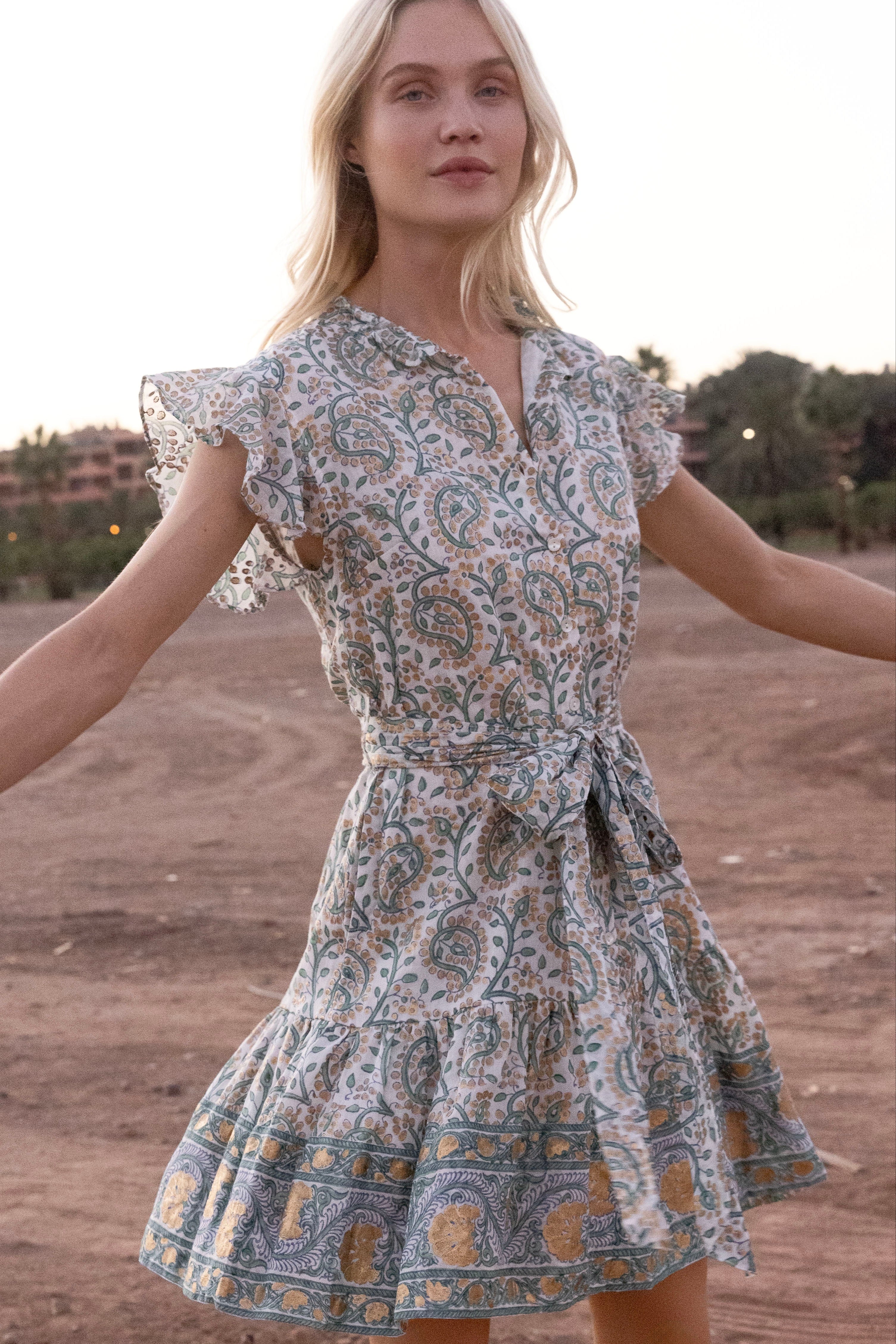 Ruffle Collar Button Mini- Marseille Green