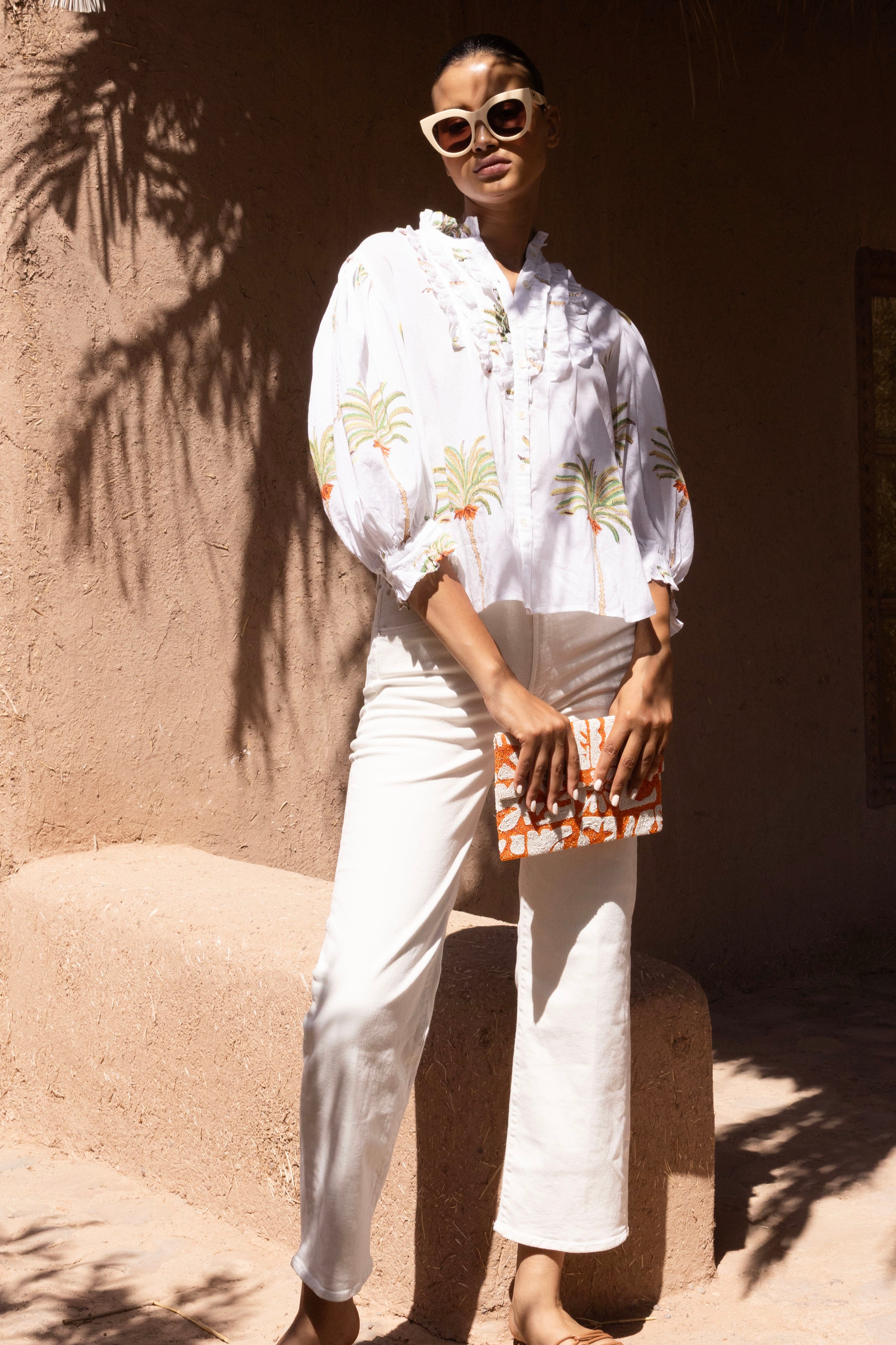 Ruffle Front Button Blouse- Canary Green