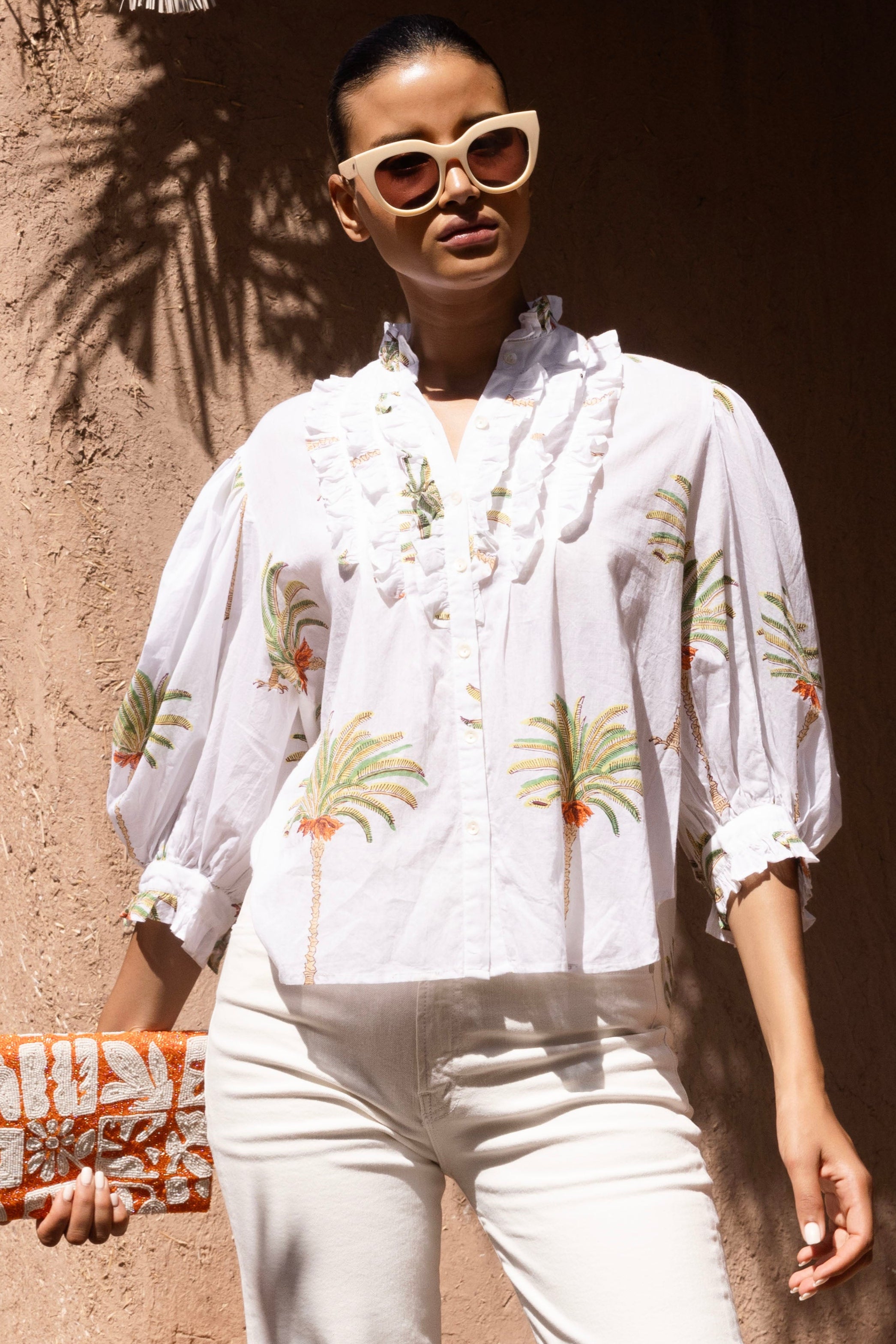 Ruffle Front Button Blouse- Canary Green