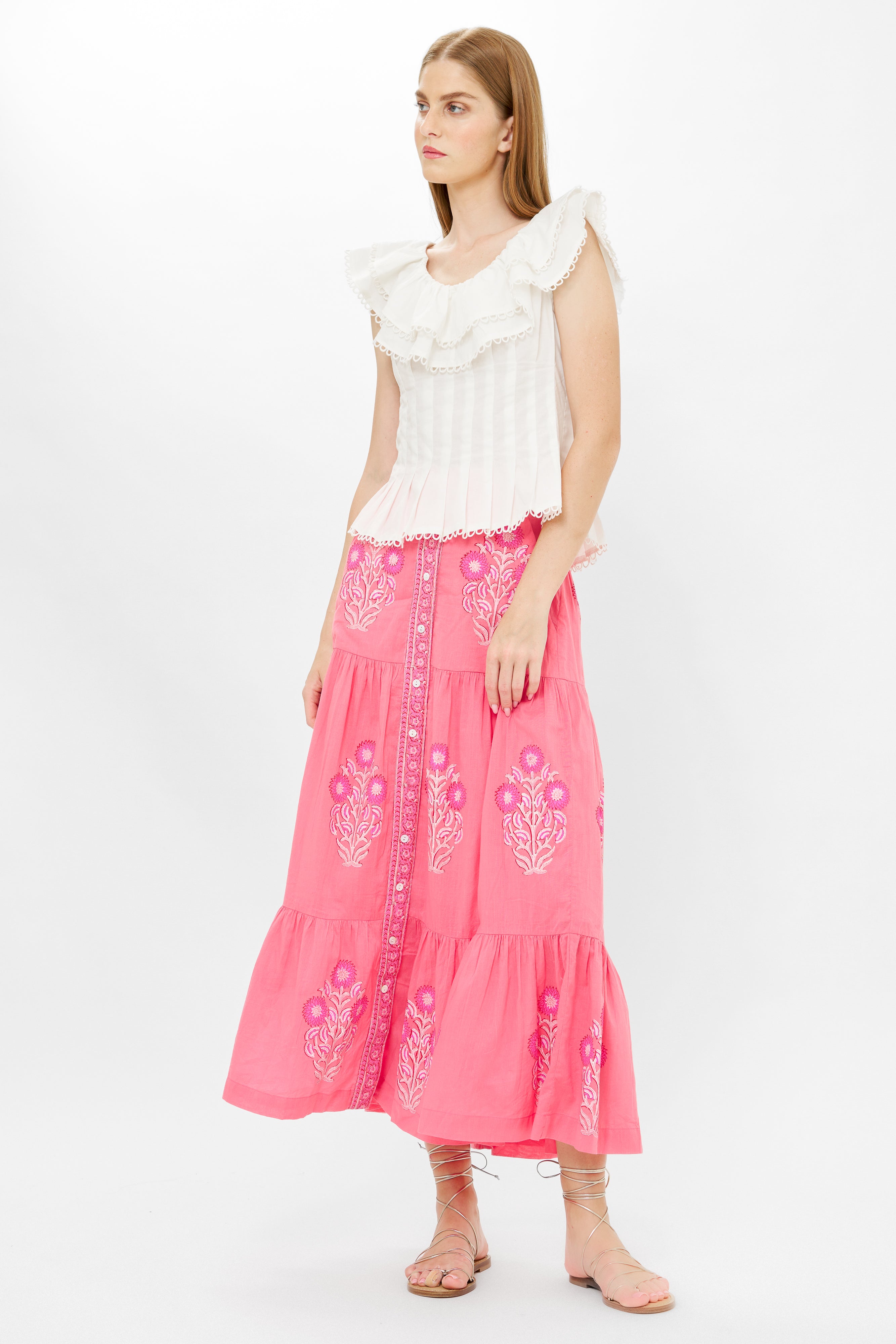 Button Front Skirt- Raton Pink