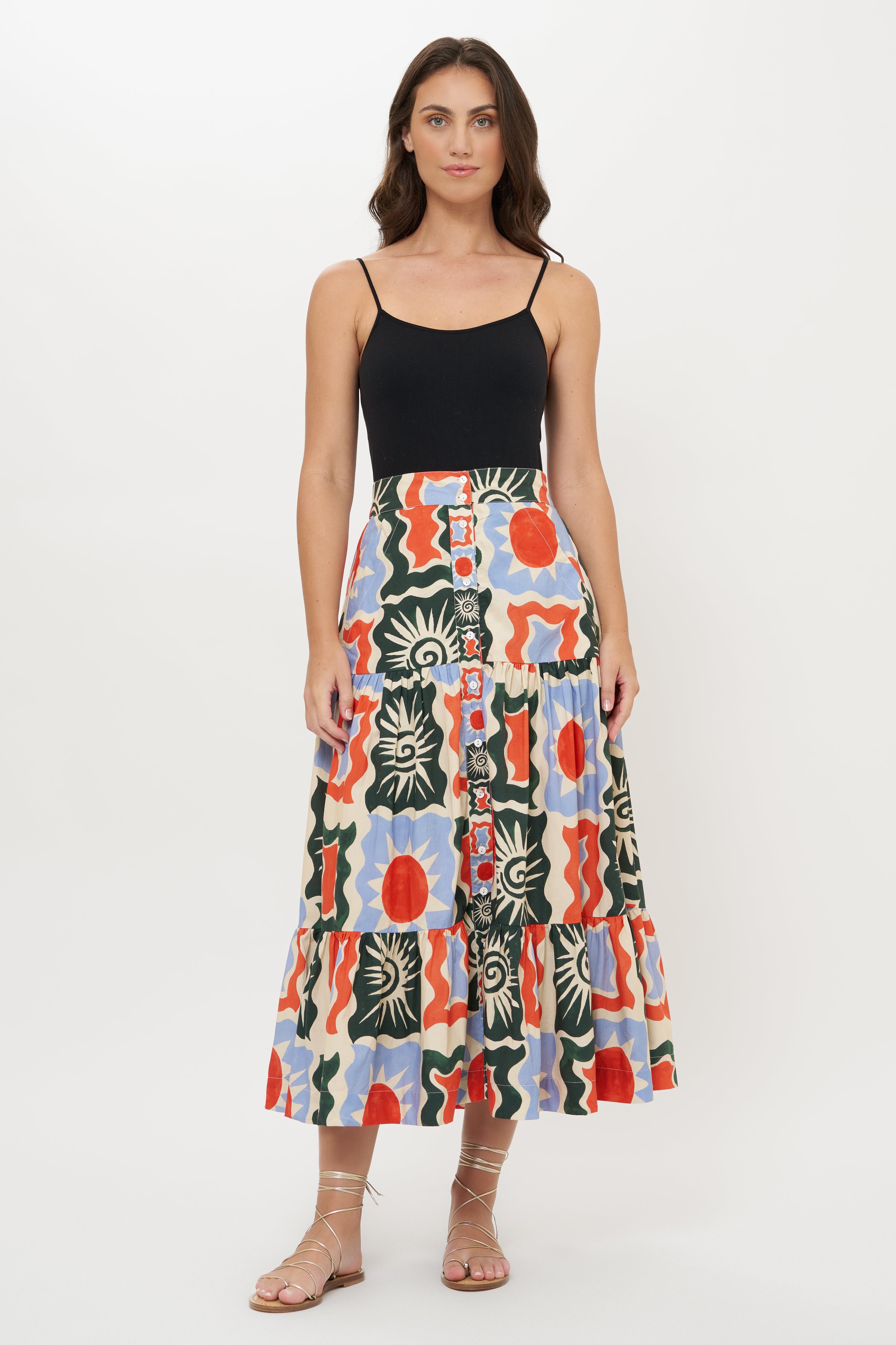 Button Front Skirt- Helios Blue