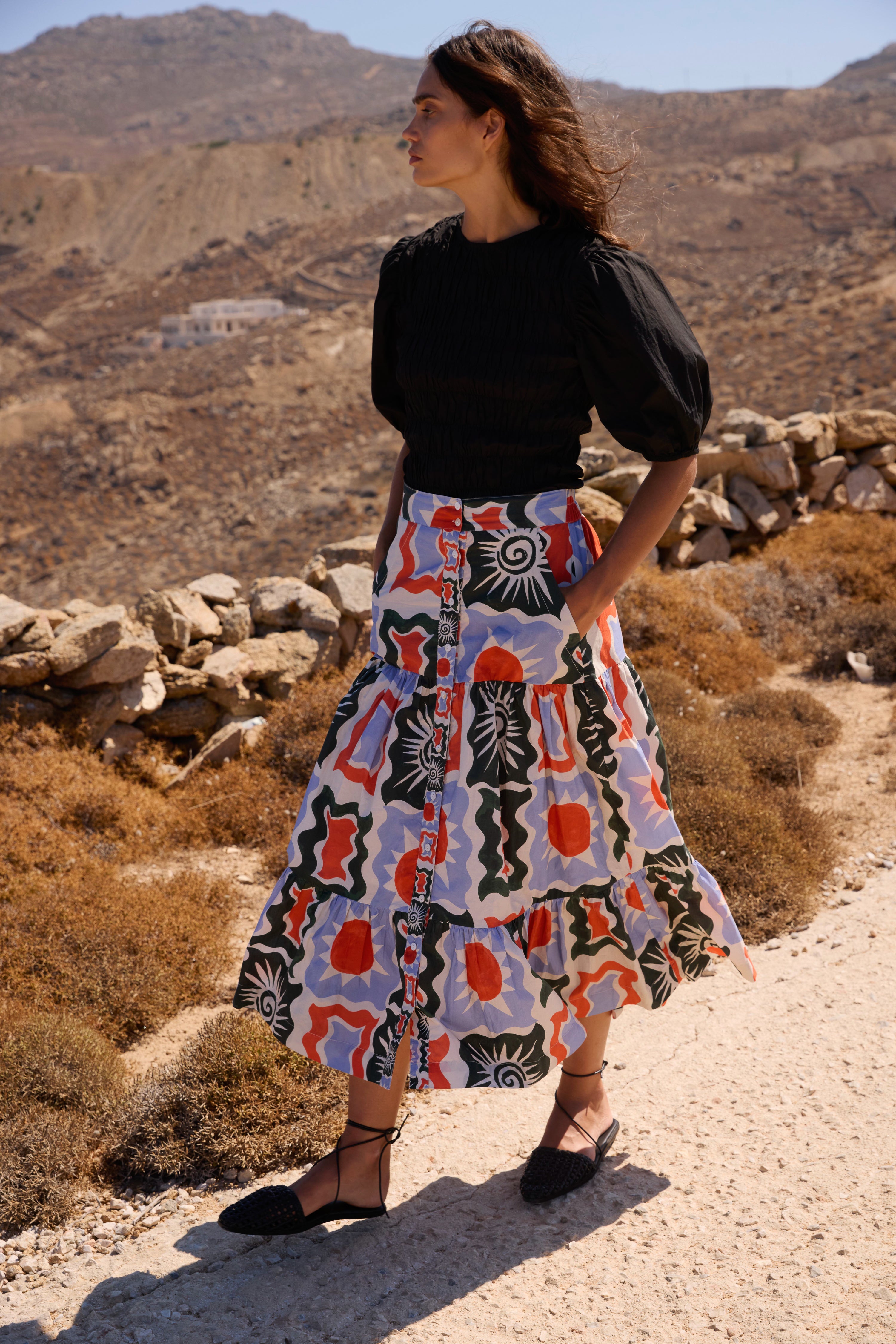 Button Front Skirt- Helios Blue