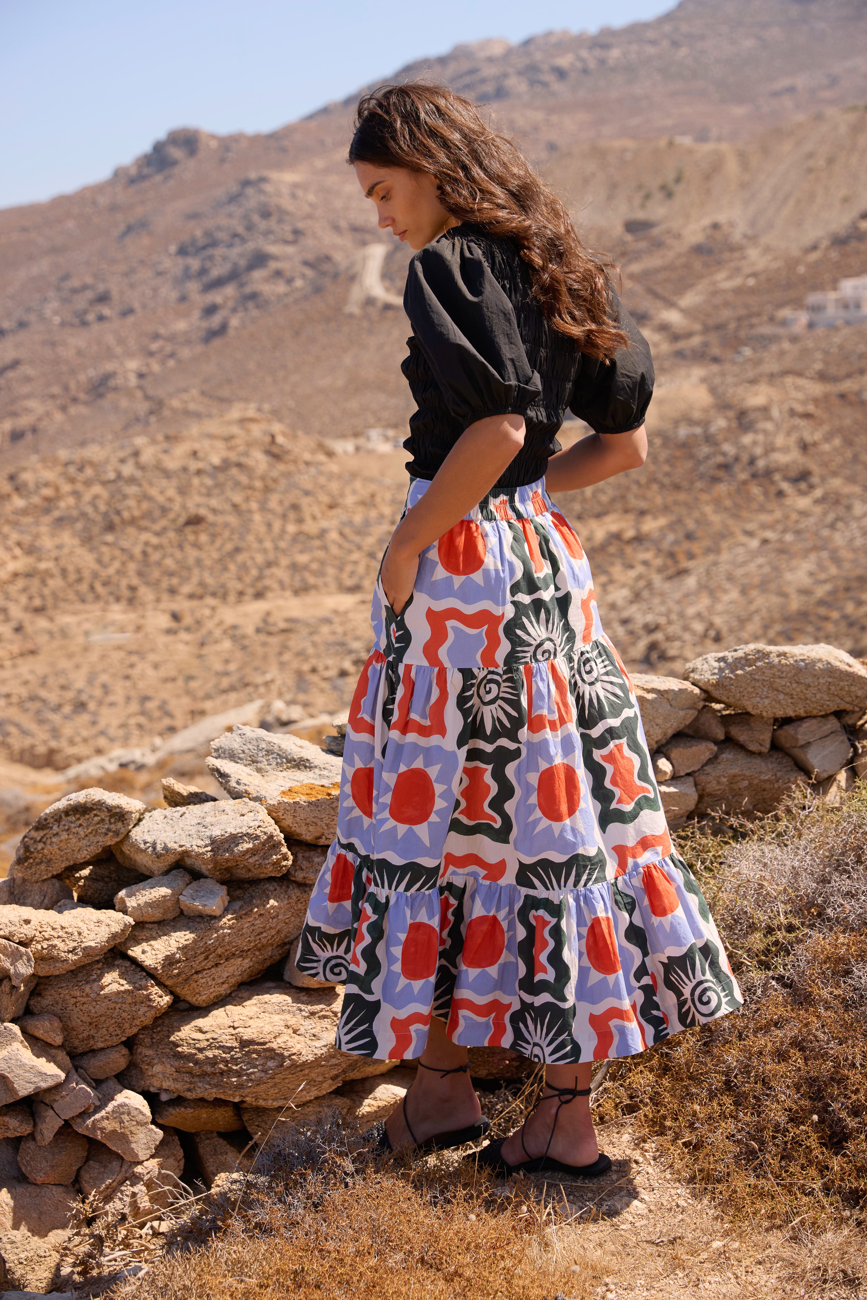 Button Front Skirt- Helios Blue