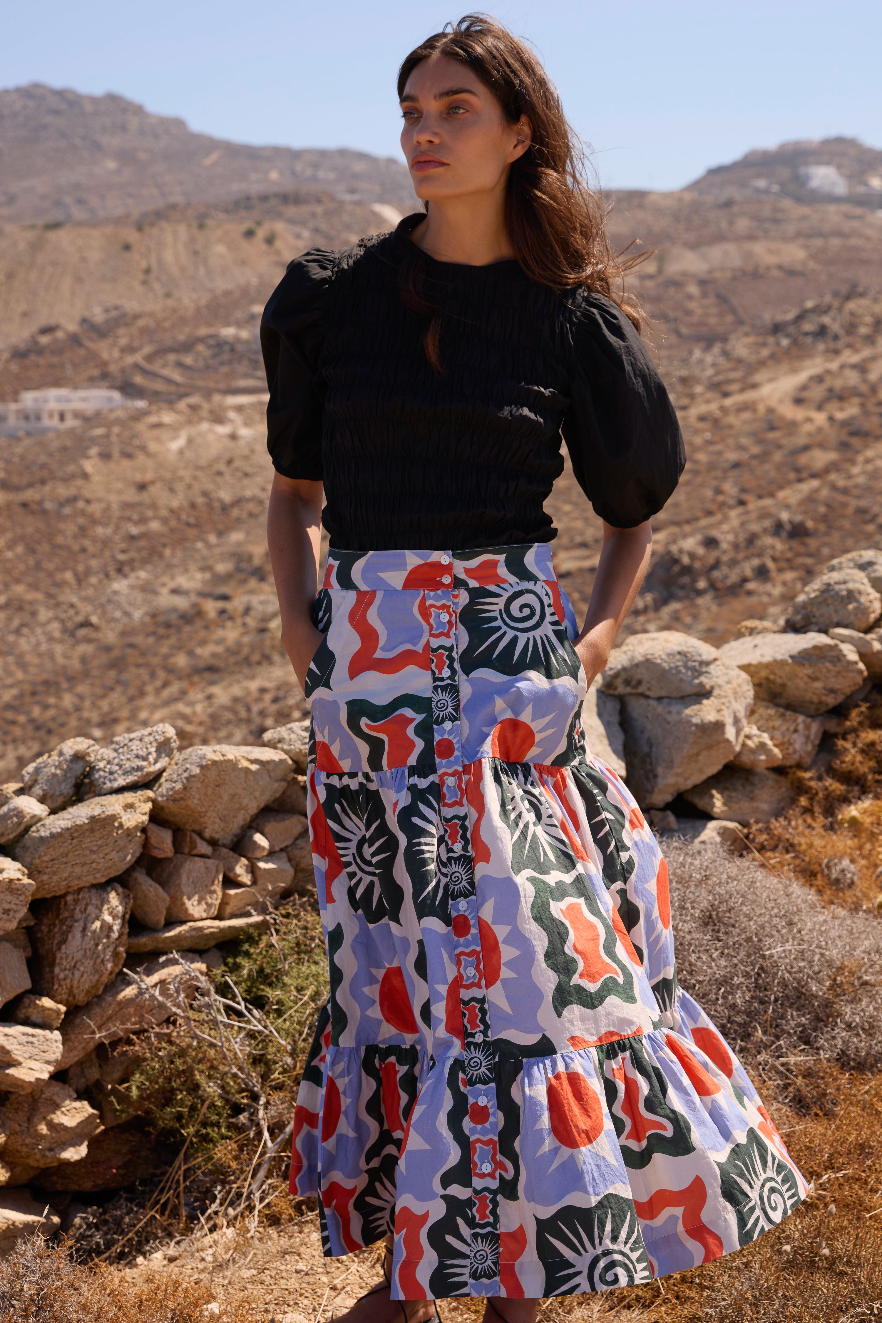 Button Front Skirt- Helios Blue