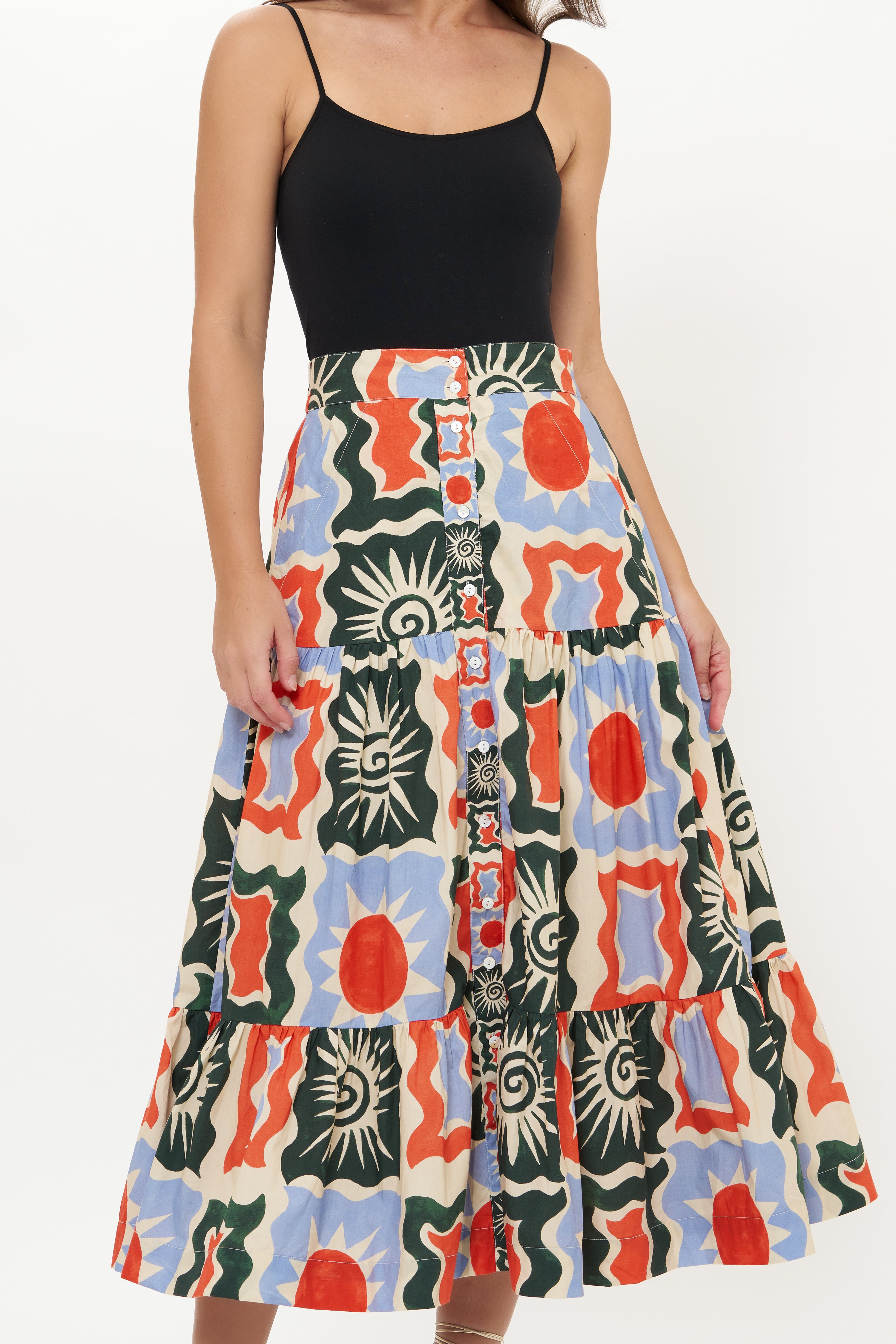 Button Front Skirt- Helios Blue