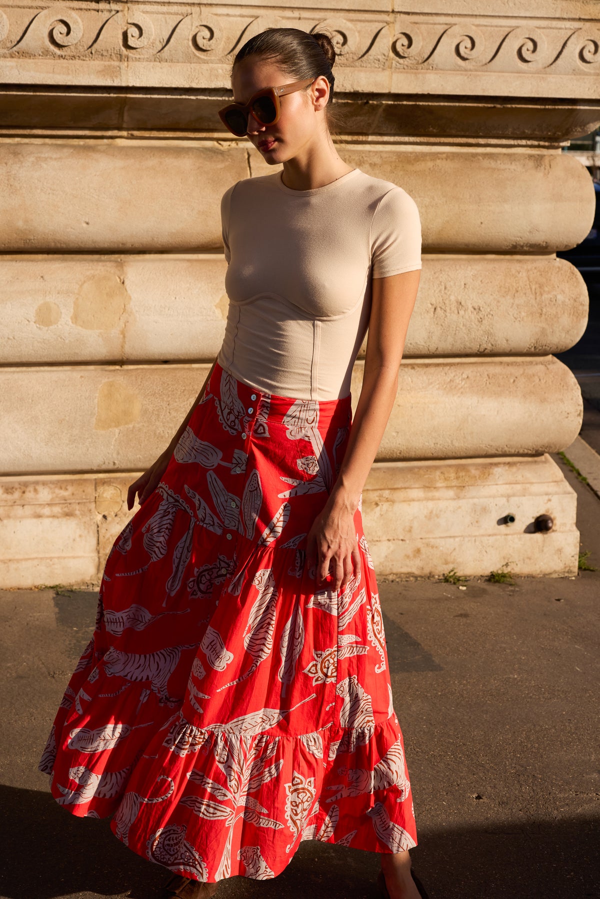 Button Front Skirt- Bengal Brick