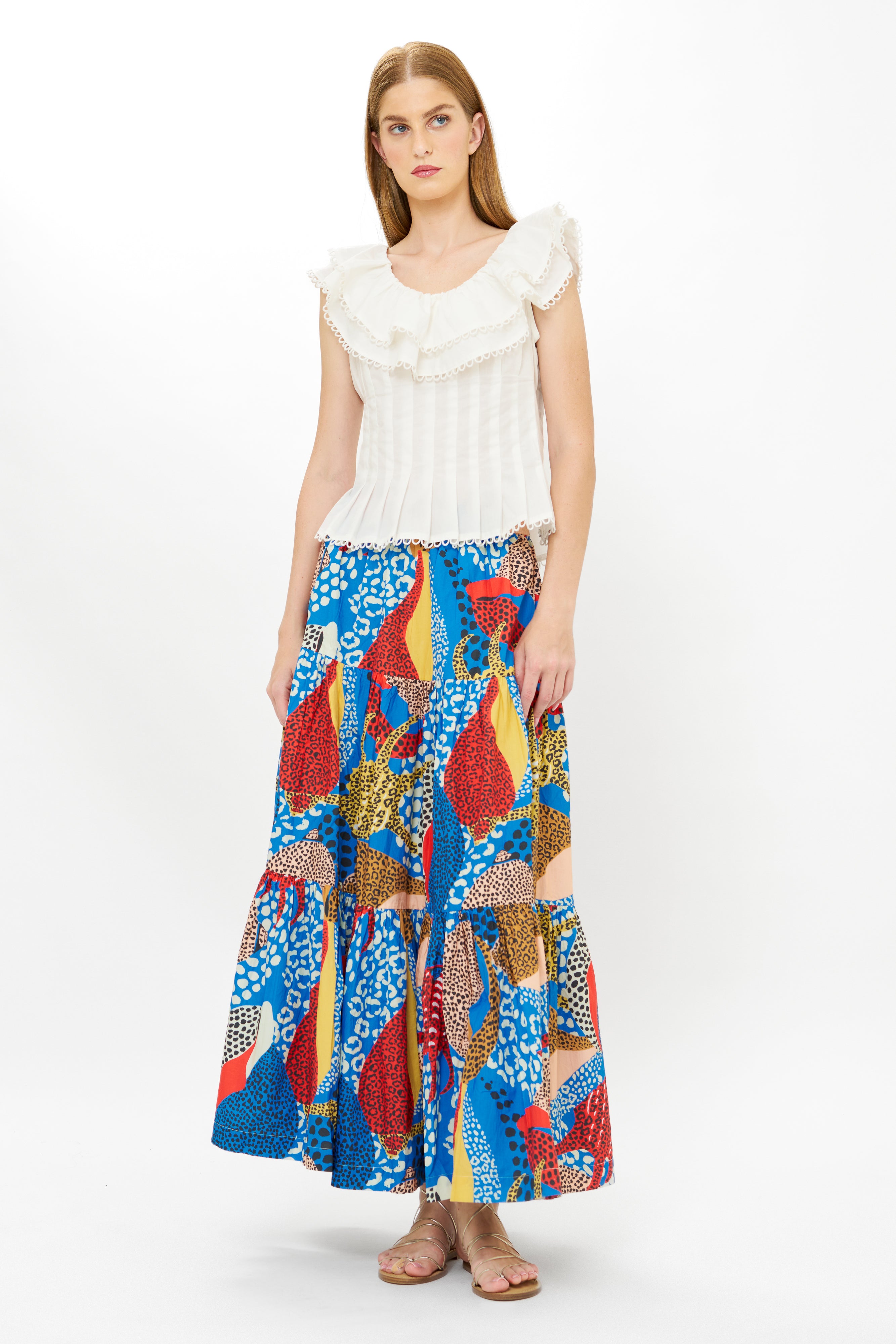 Tiered Maxi Skirt- Nautilus Blue