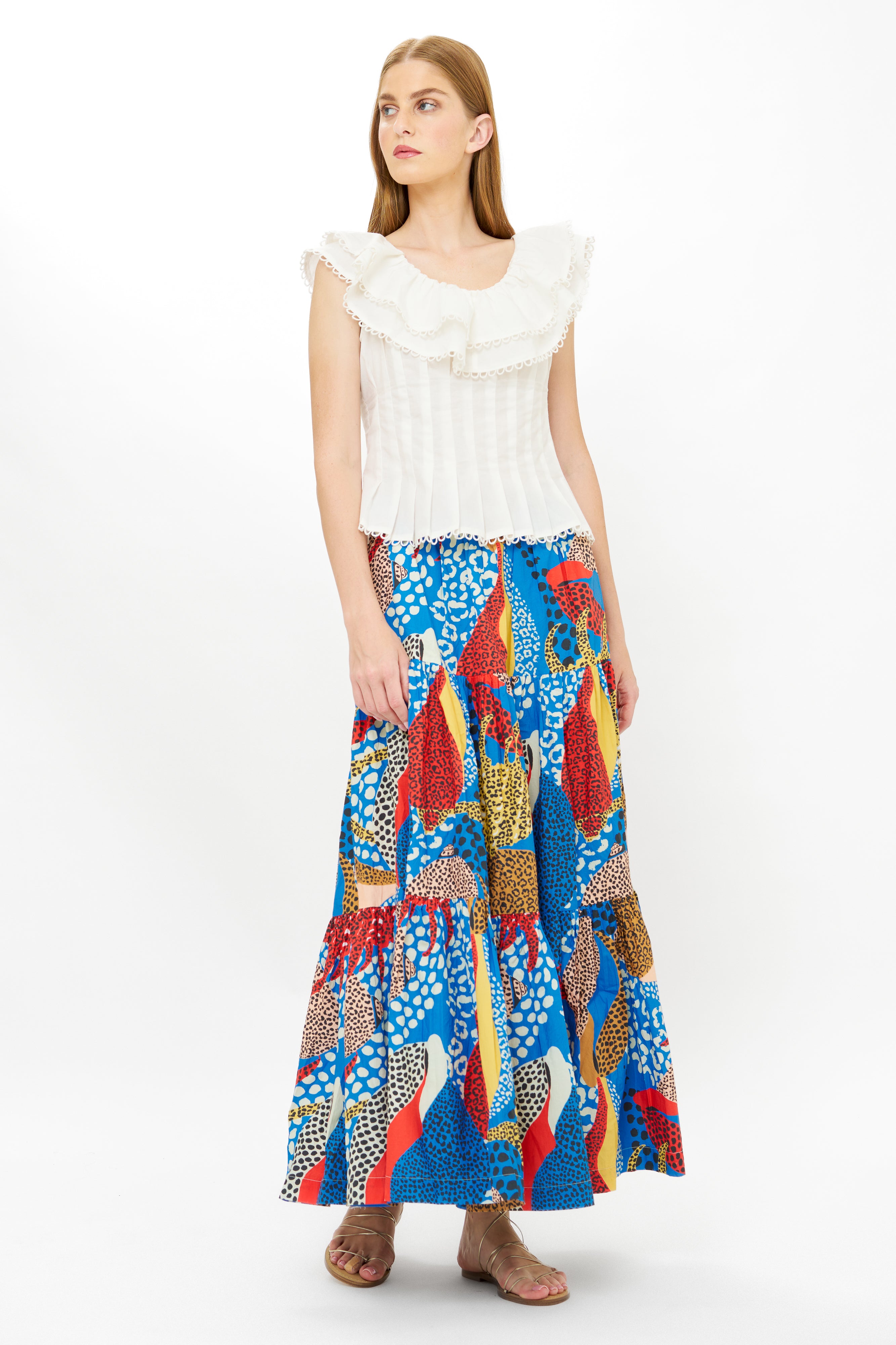 Tiered Maxi Skirt- Nautilus Blue