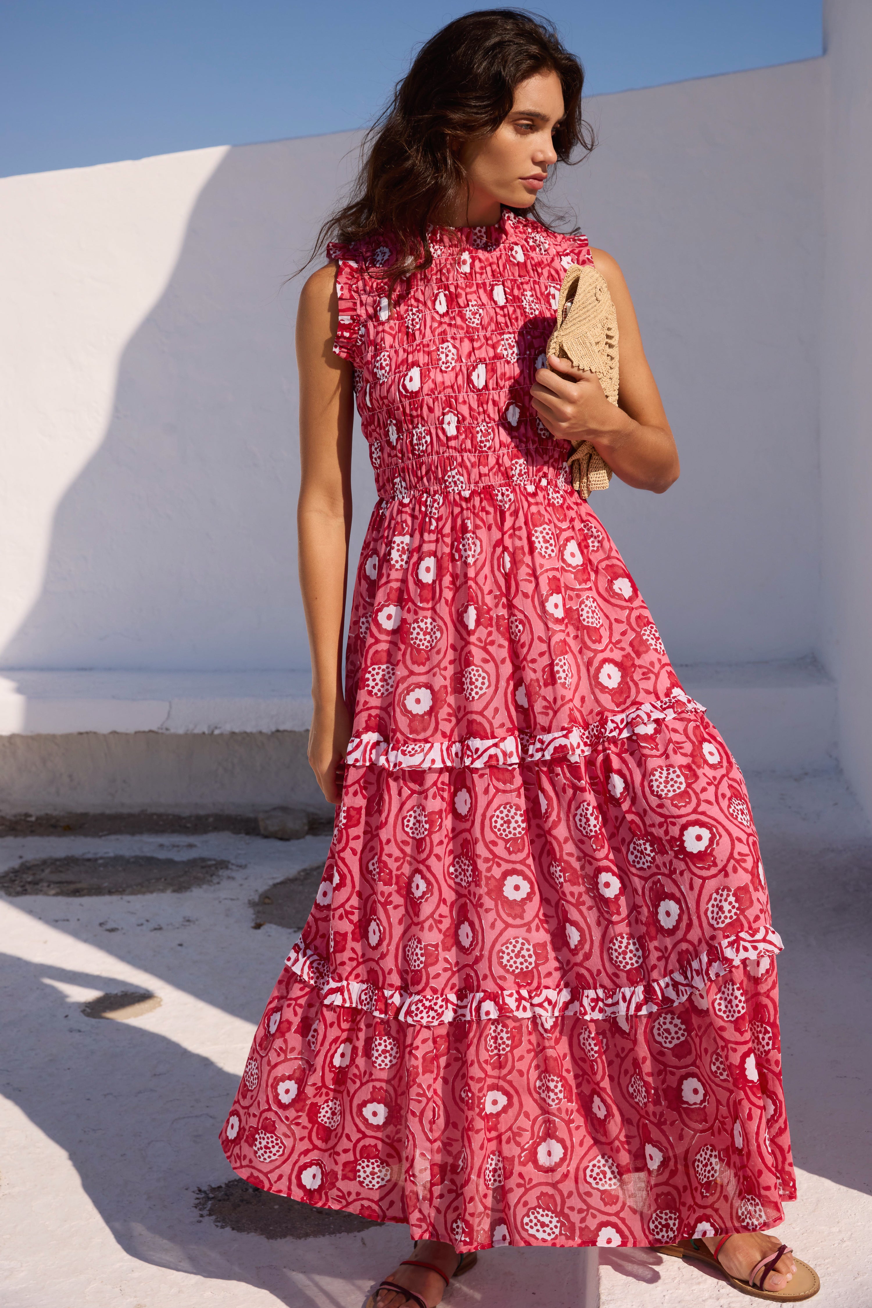 Sleeveless Smocked Maxi- Ambrosia Red