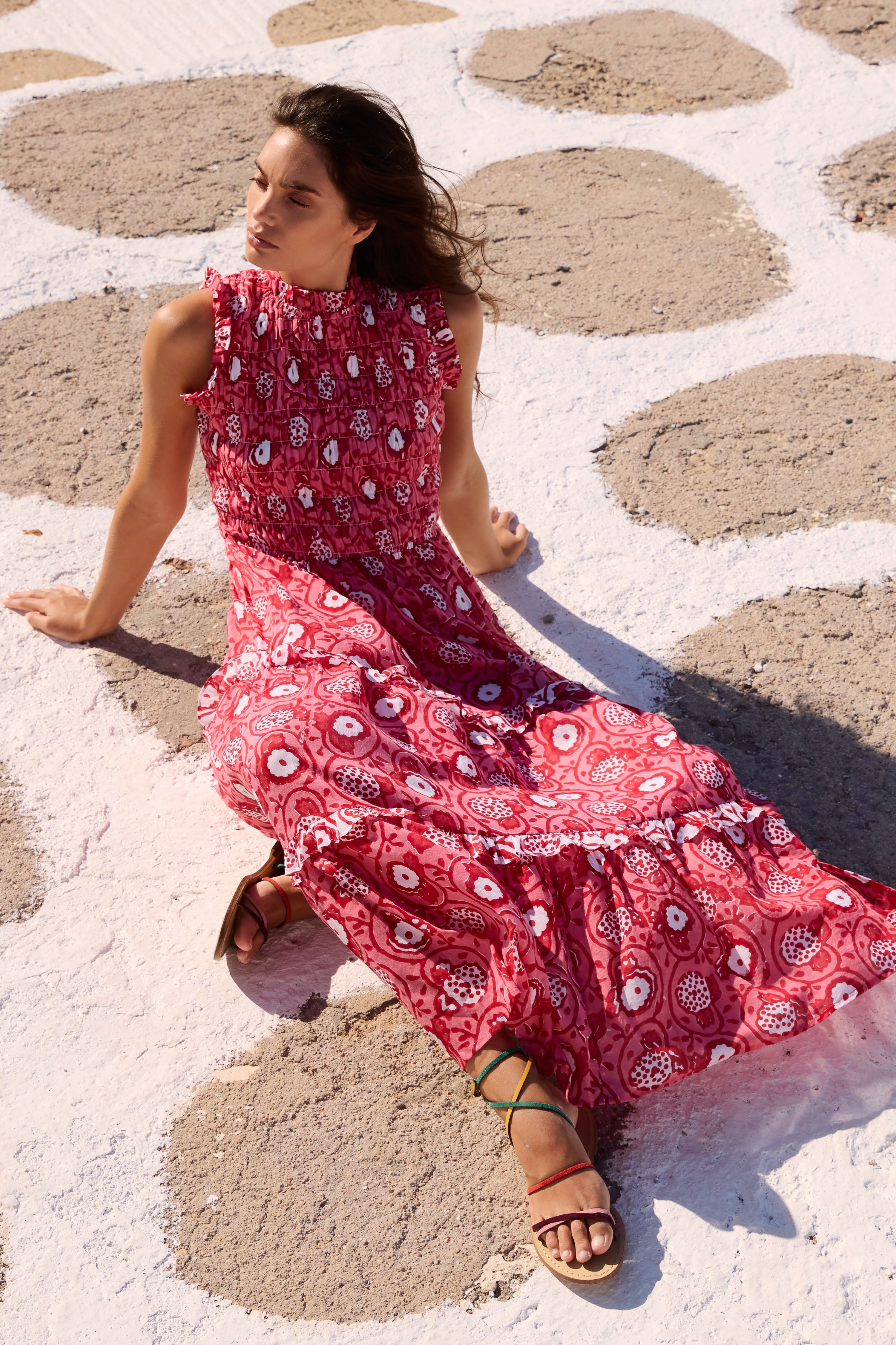 Sleeveless Smocked Maxi- Ambrosia Red