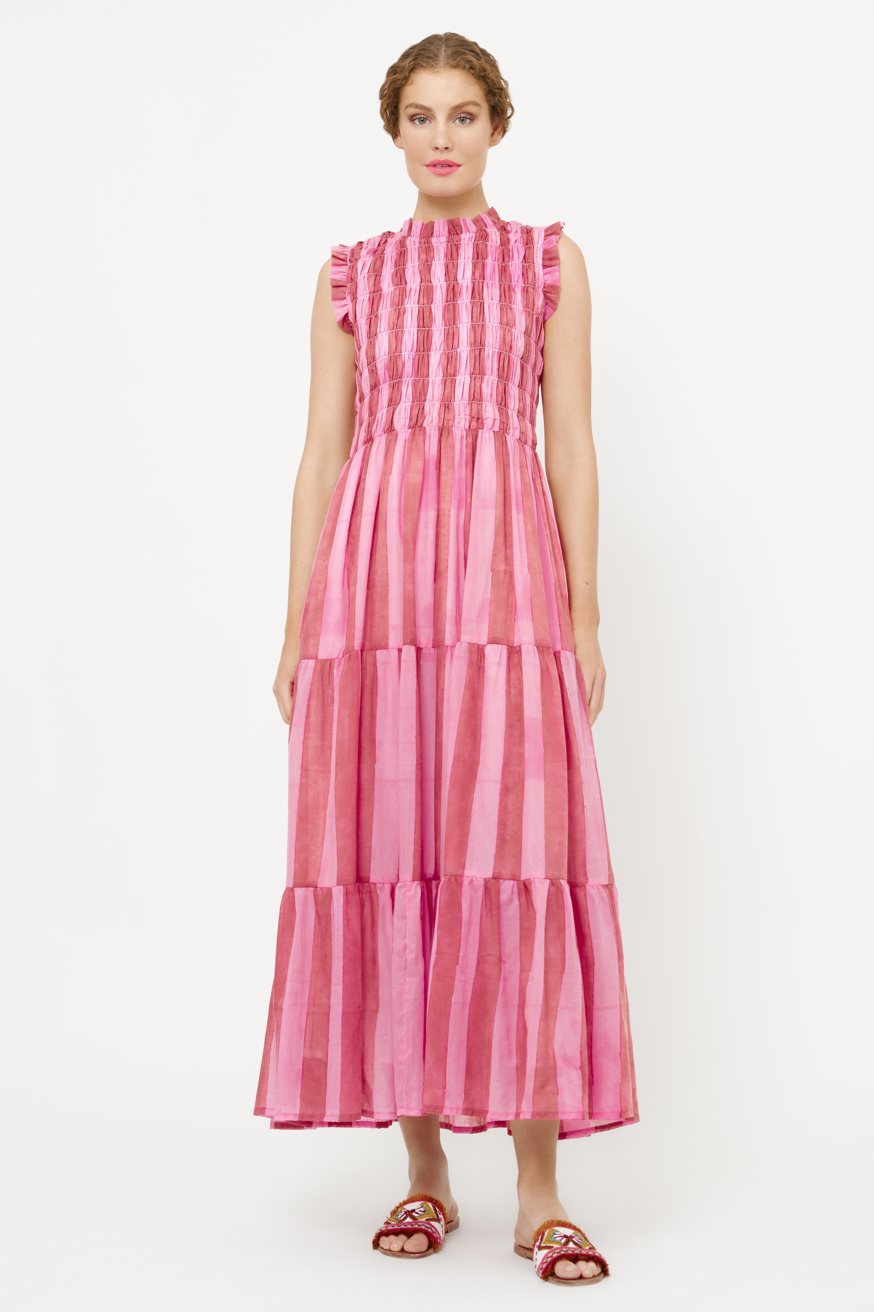 Sleeveless Smocked Maxi- Cabana Rhubarb