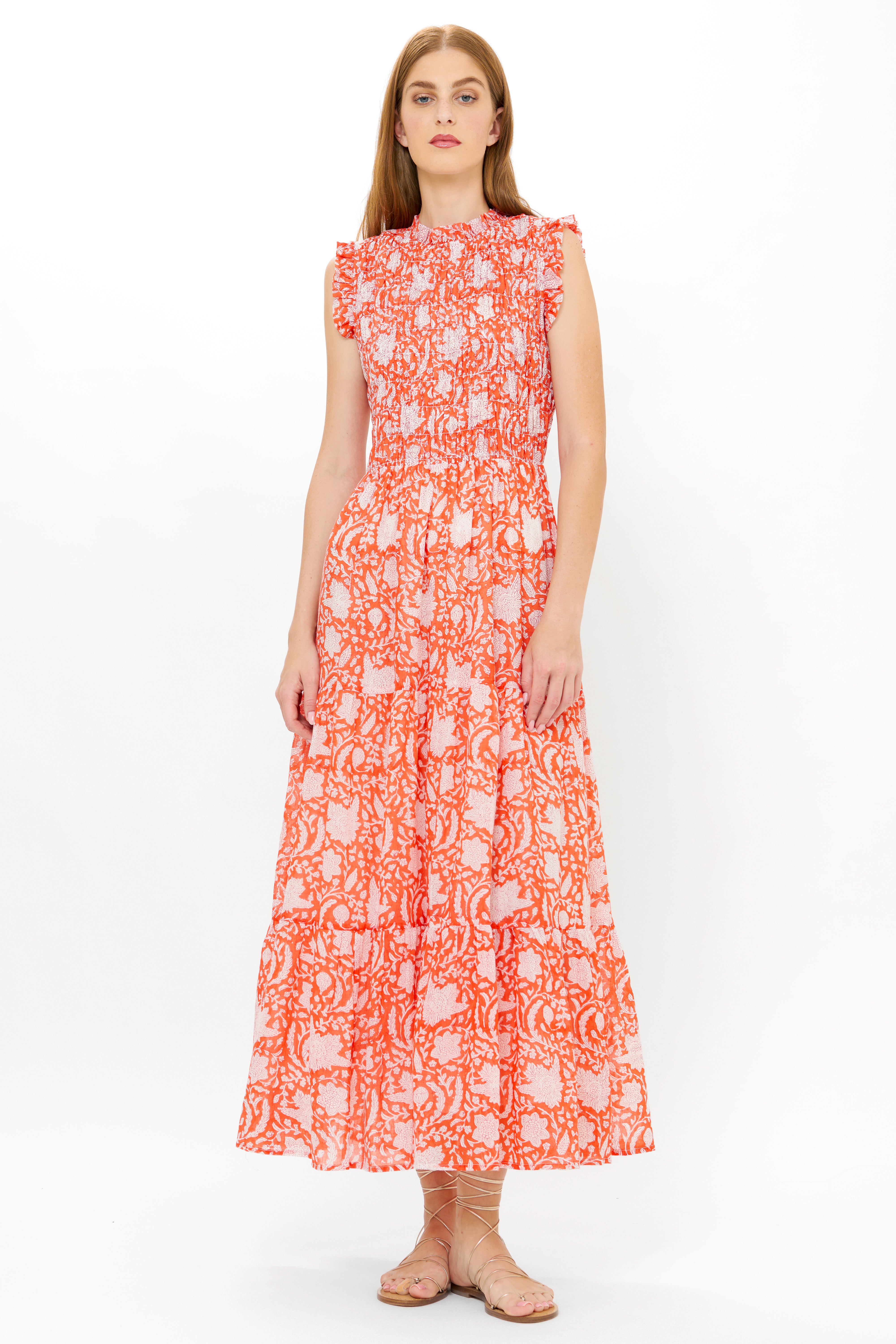 Sleeveless Smocked Maxi- Ivy Orange