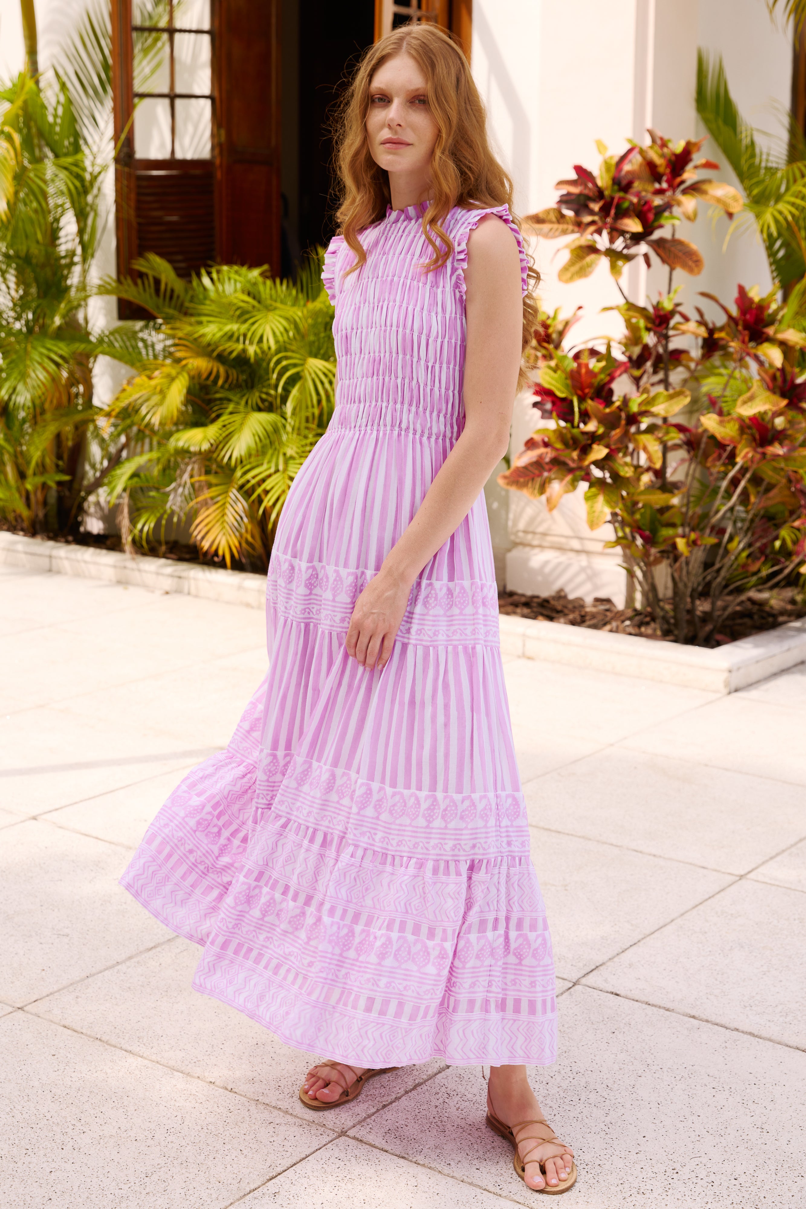 Sleeveless Smocked Maxi- Santorini Lilac