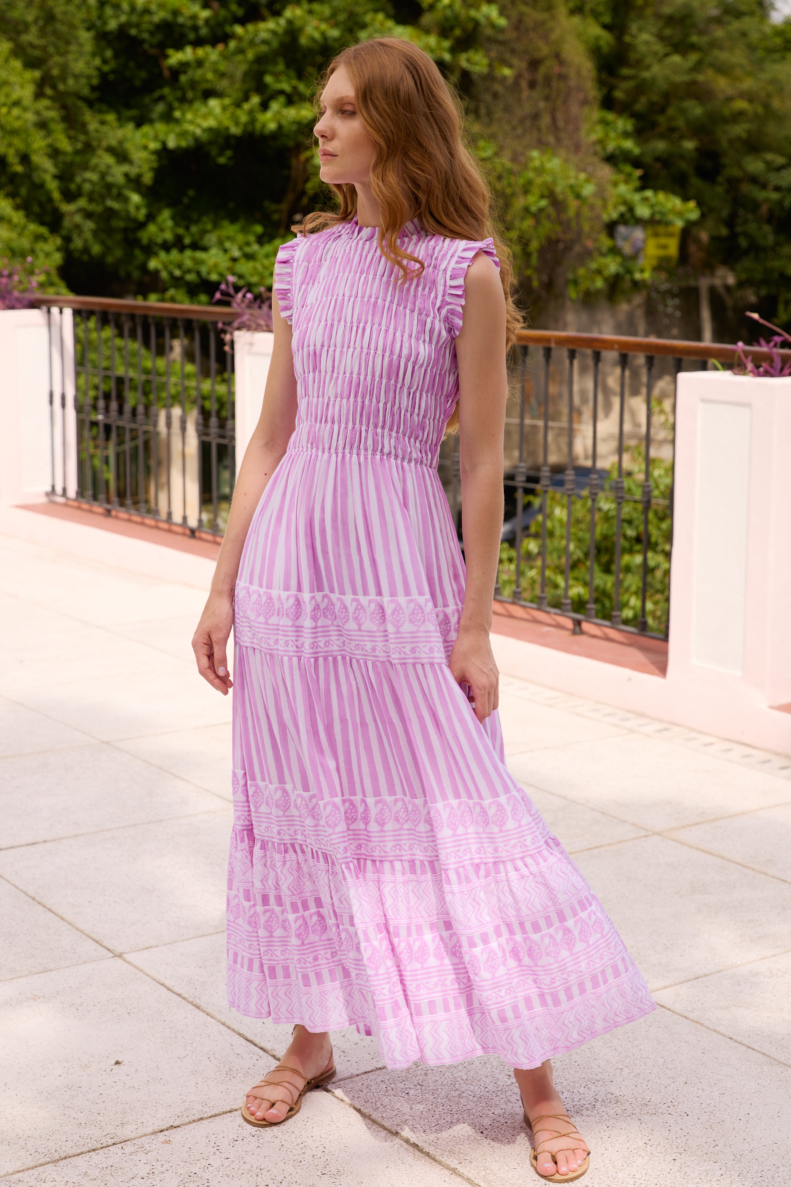 Sleeveless Smocked Maxi- Santorini Lilac