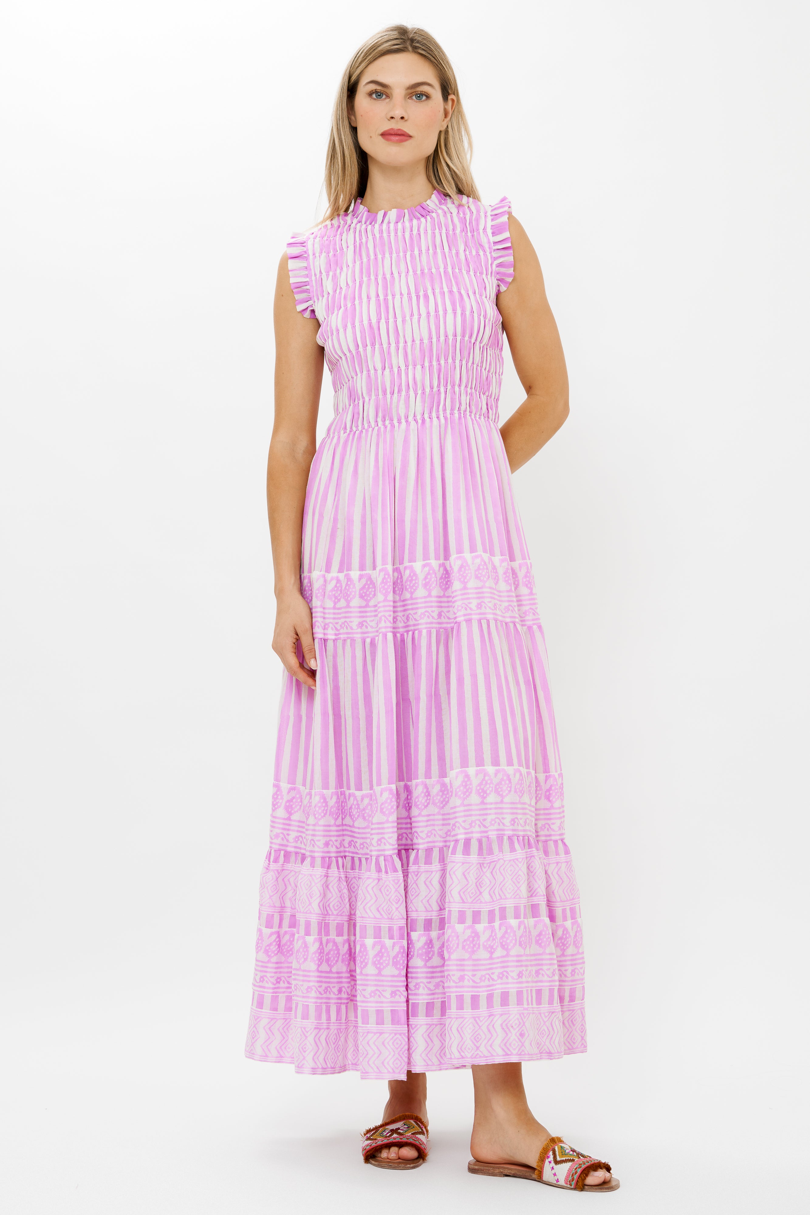 Sleeveless Smocked Maxi- Santorini Lilac
