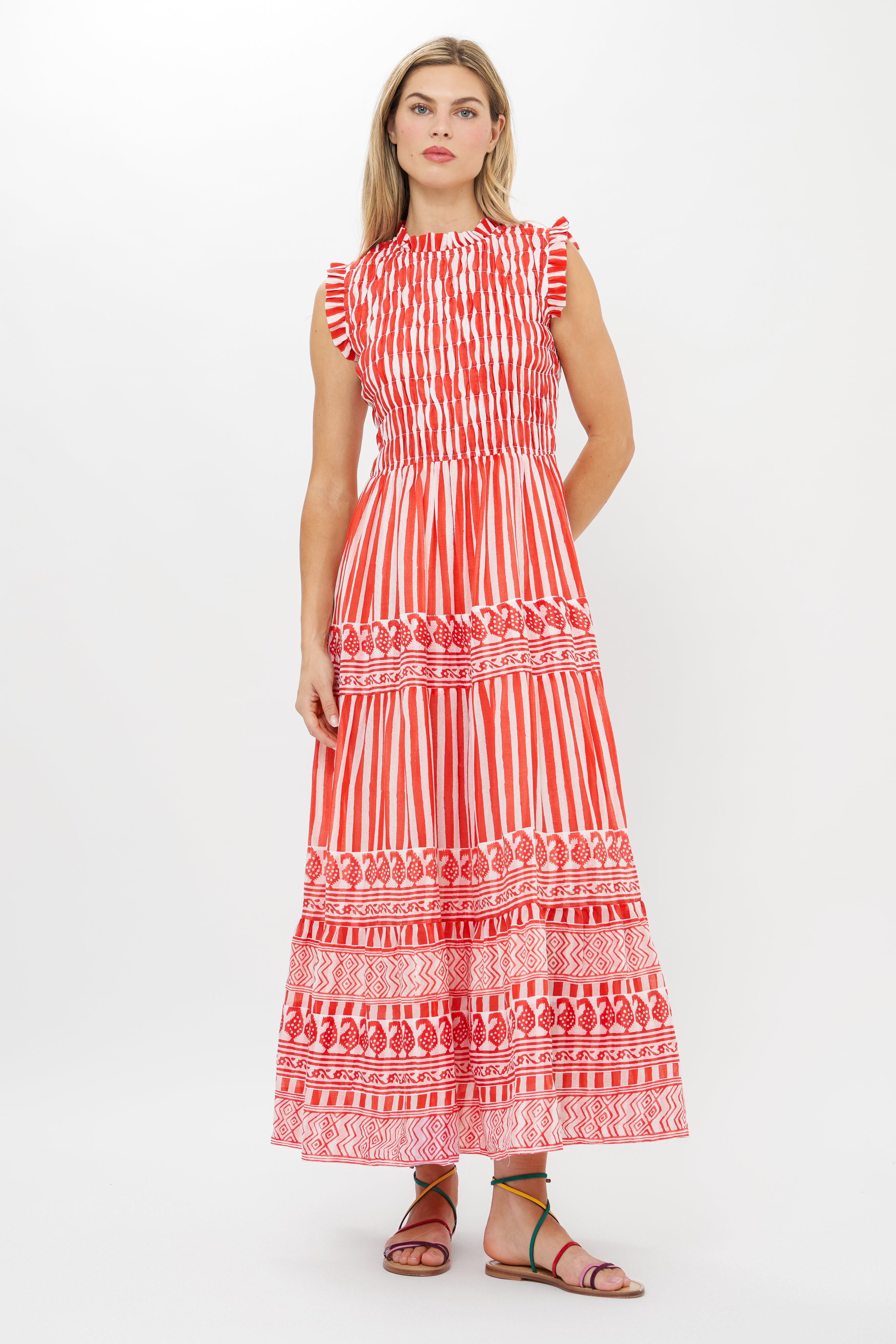 Sleeveless Smocked Maxi- Santorini Red