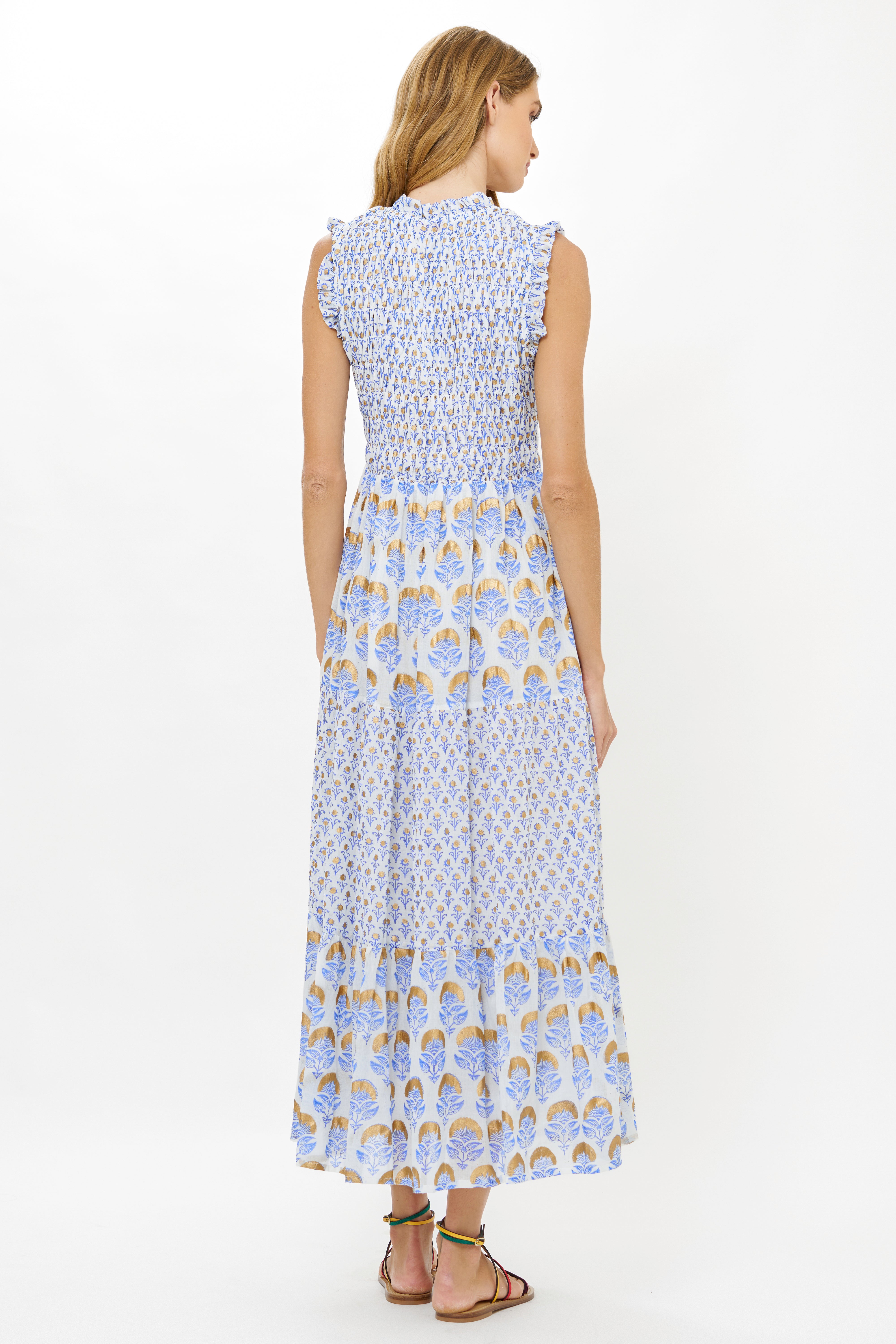 Sleeveless Smocked Maxi- Arbor Blue