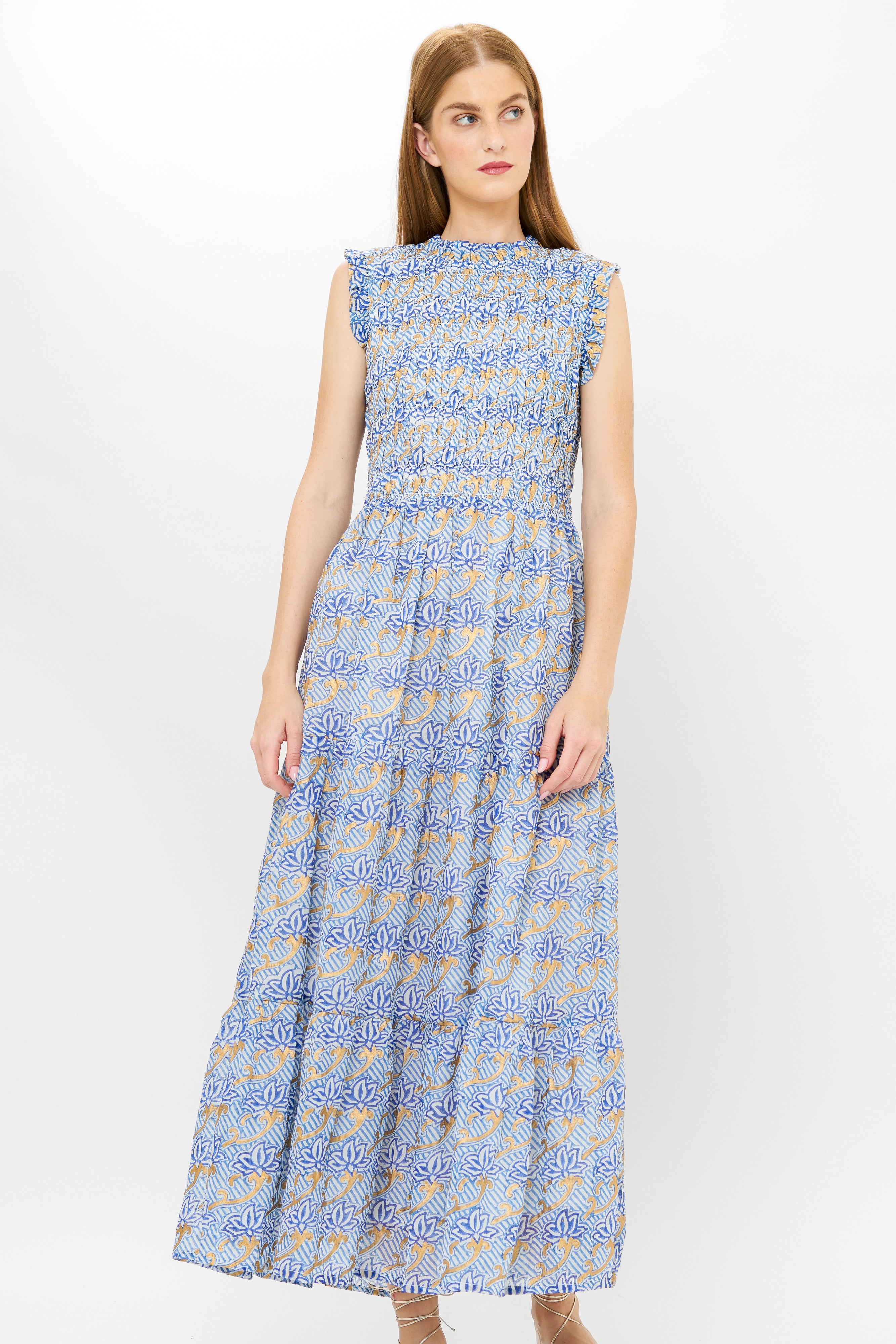 Sleeveless Smocked Maxi- Florence Blue