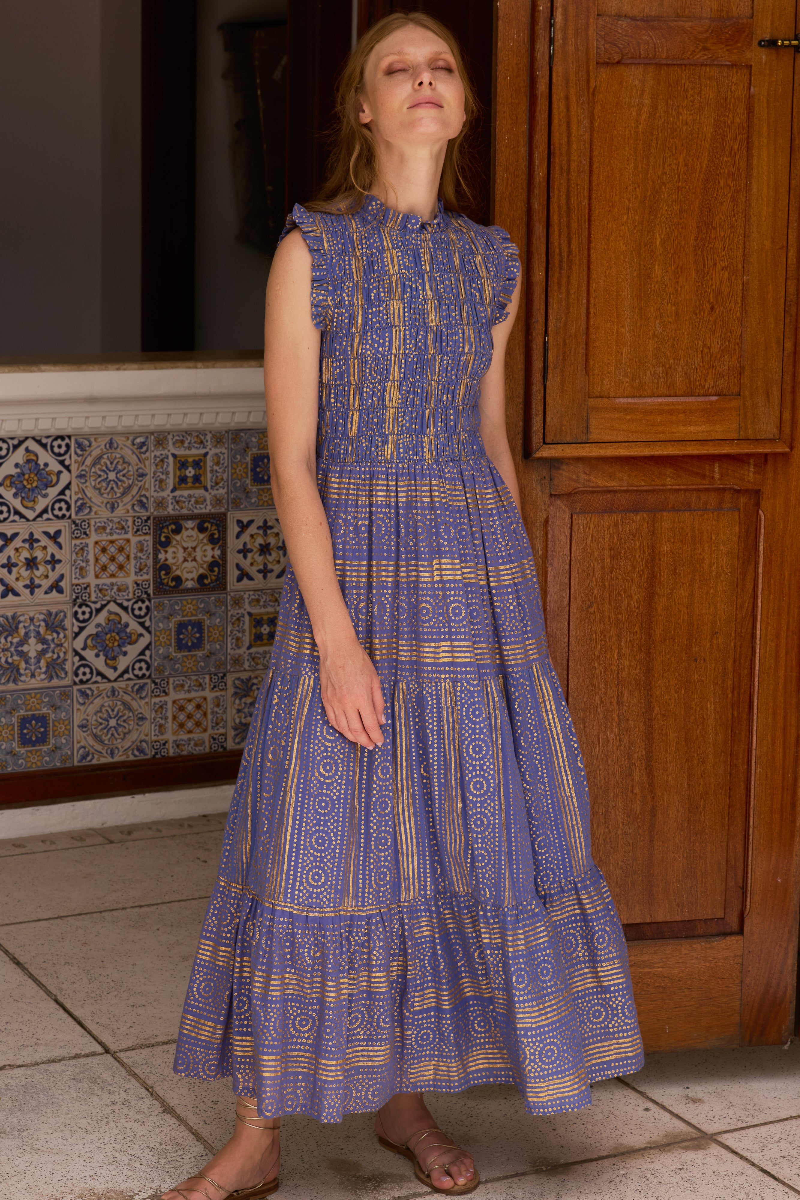 Sleeveless Smocked Maxi- Helene Blue
