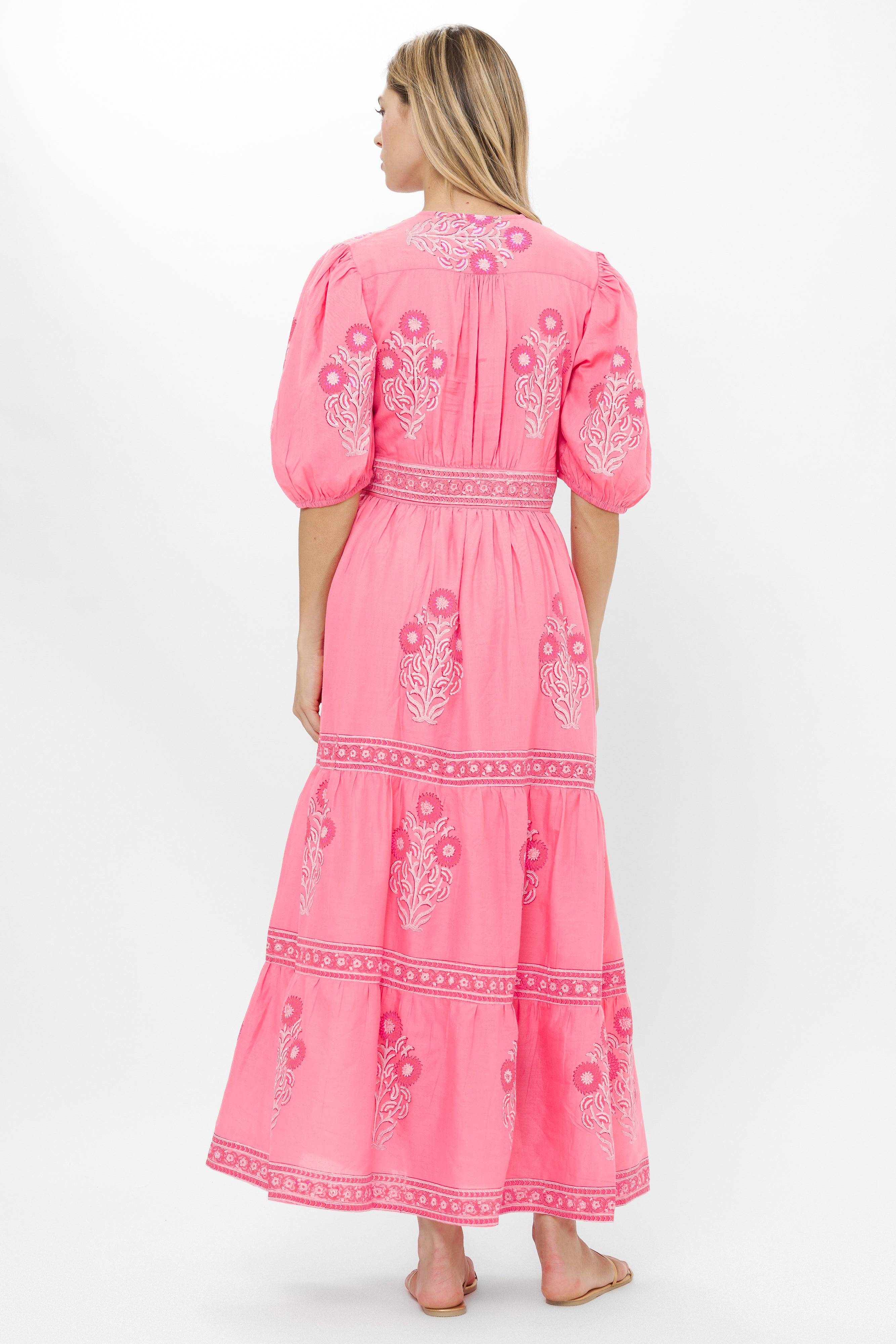 V-Neck Puffed Maxi- Raton Pink