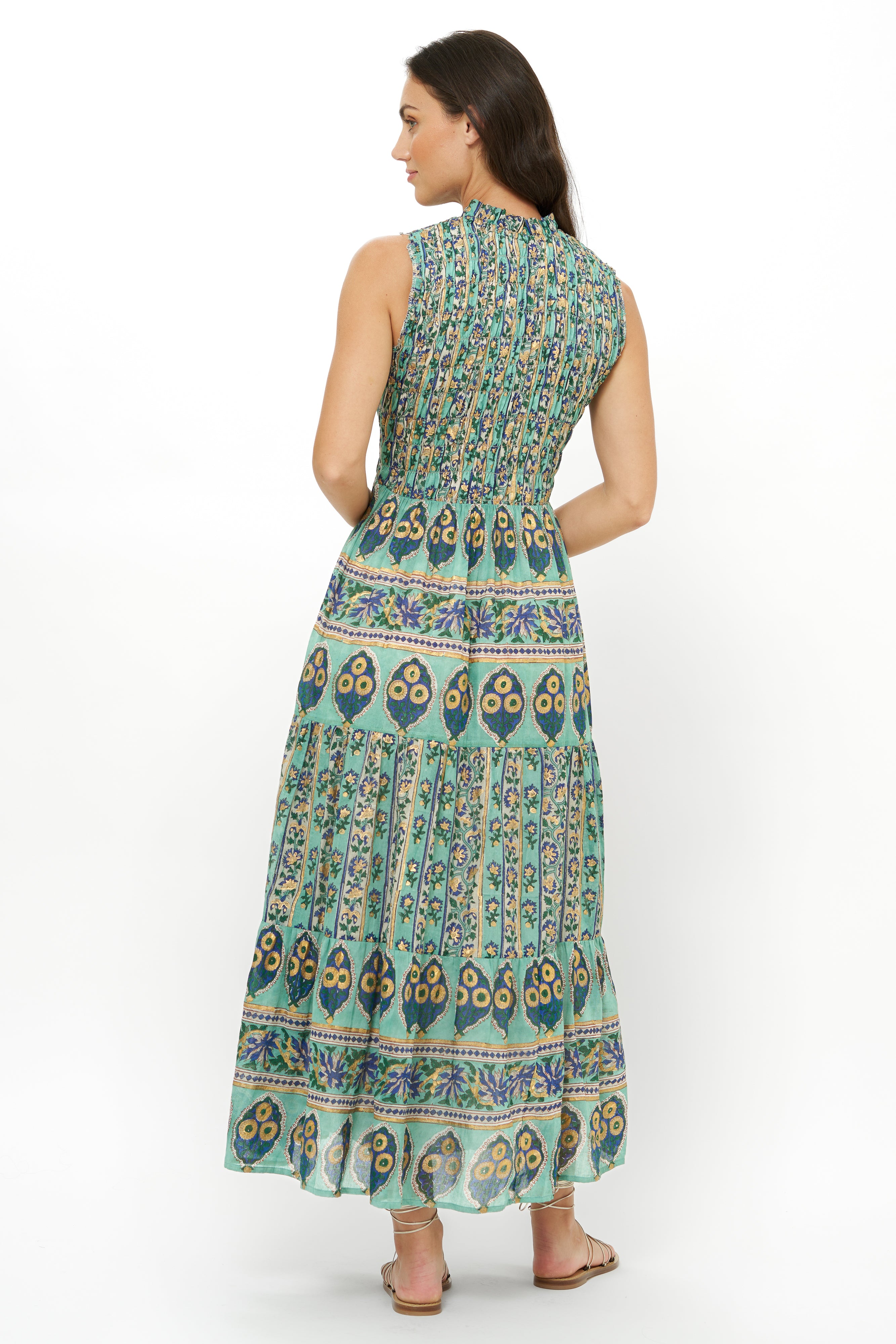 Sleeveless Smocked Maxi- Taj Aqua