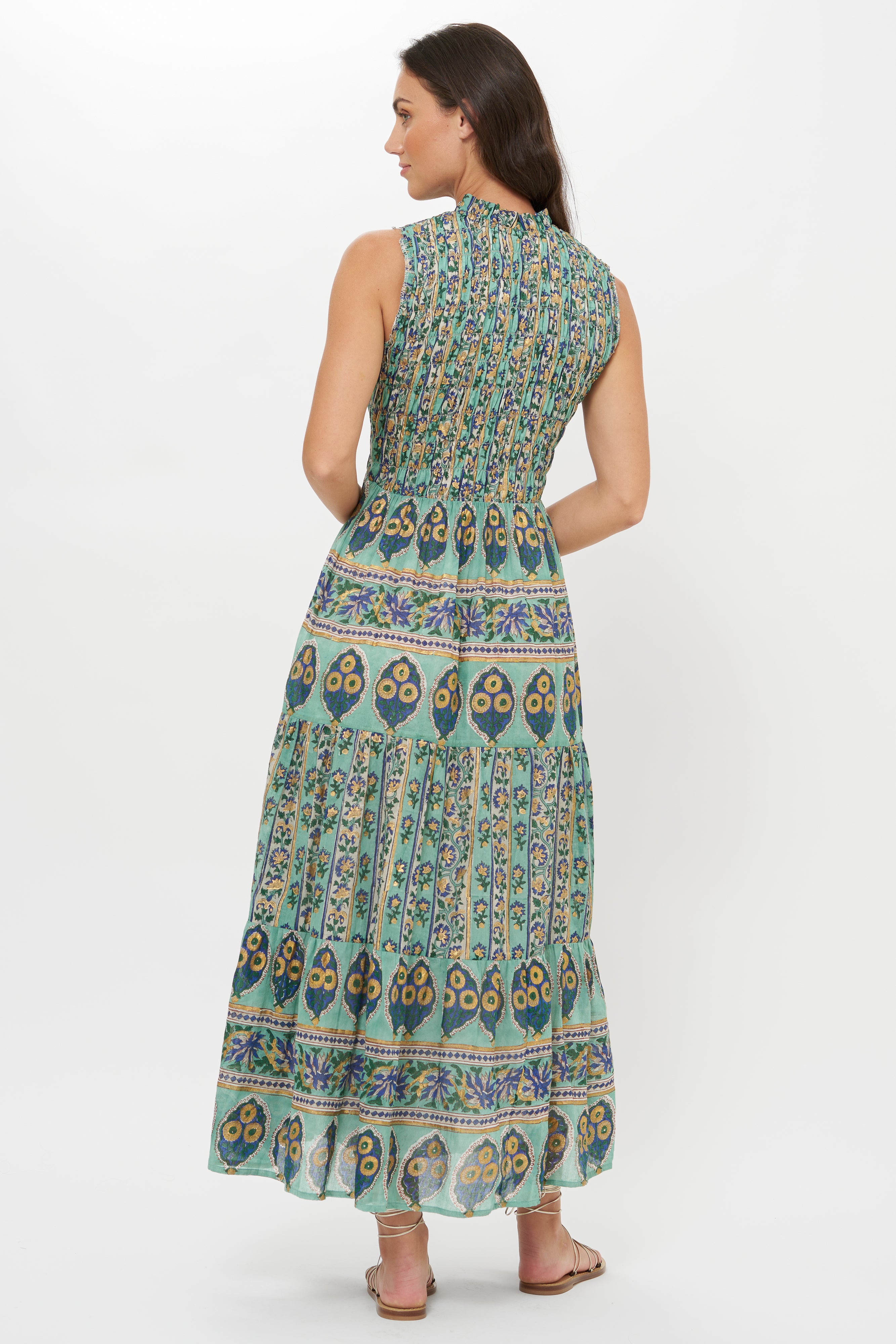 Sleeveless Smocked Maxi- Taj Aqua