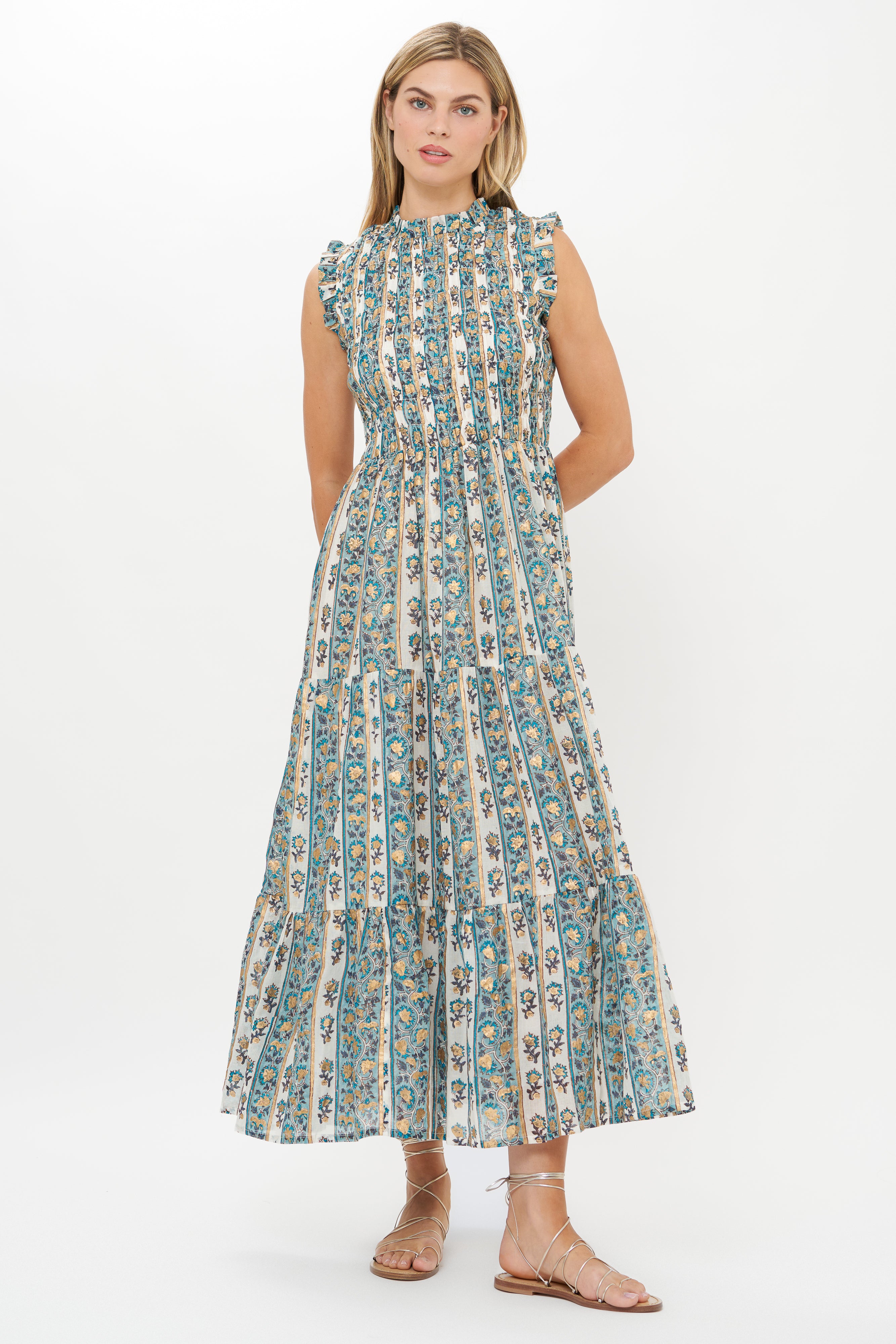 Sleeveless Smocked Maxi- Taj Blue