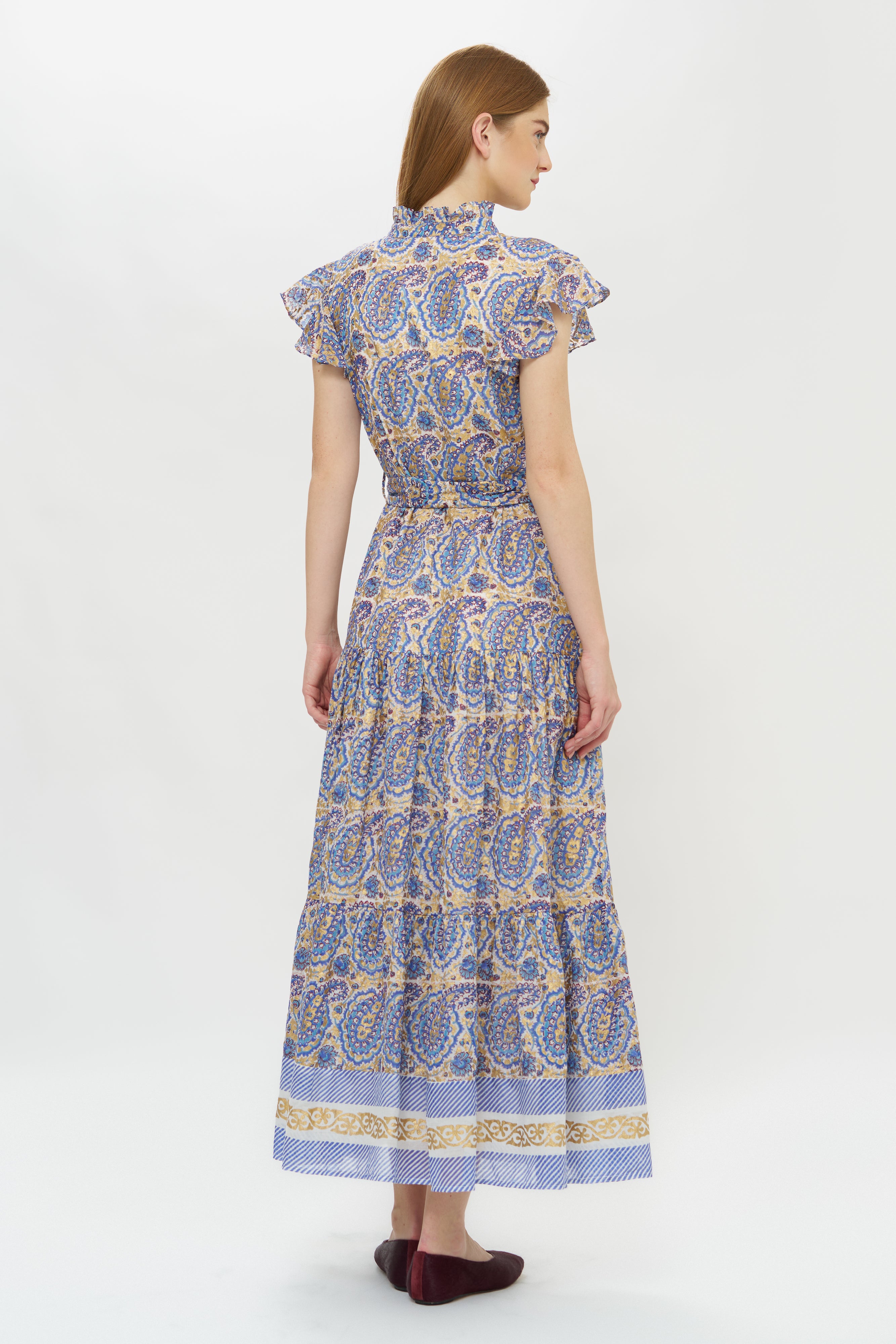 Ruffle Collar Button Maxi- Izmir Blue