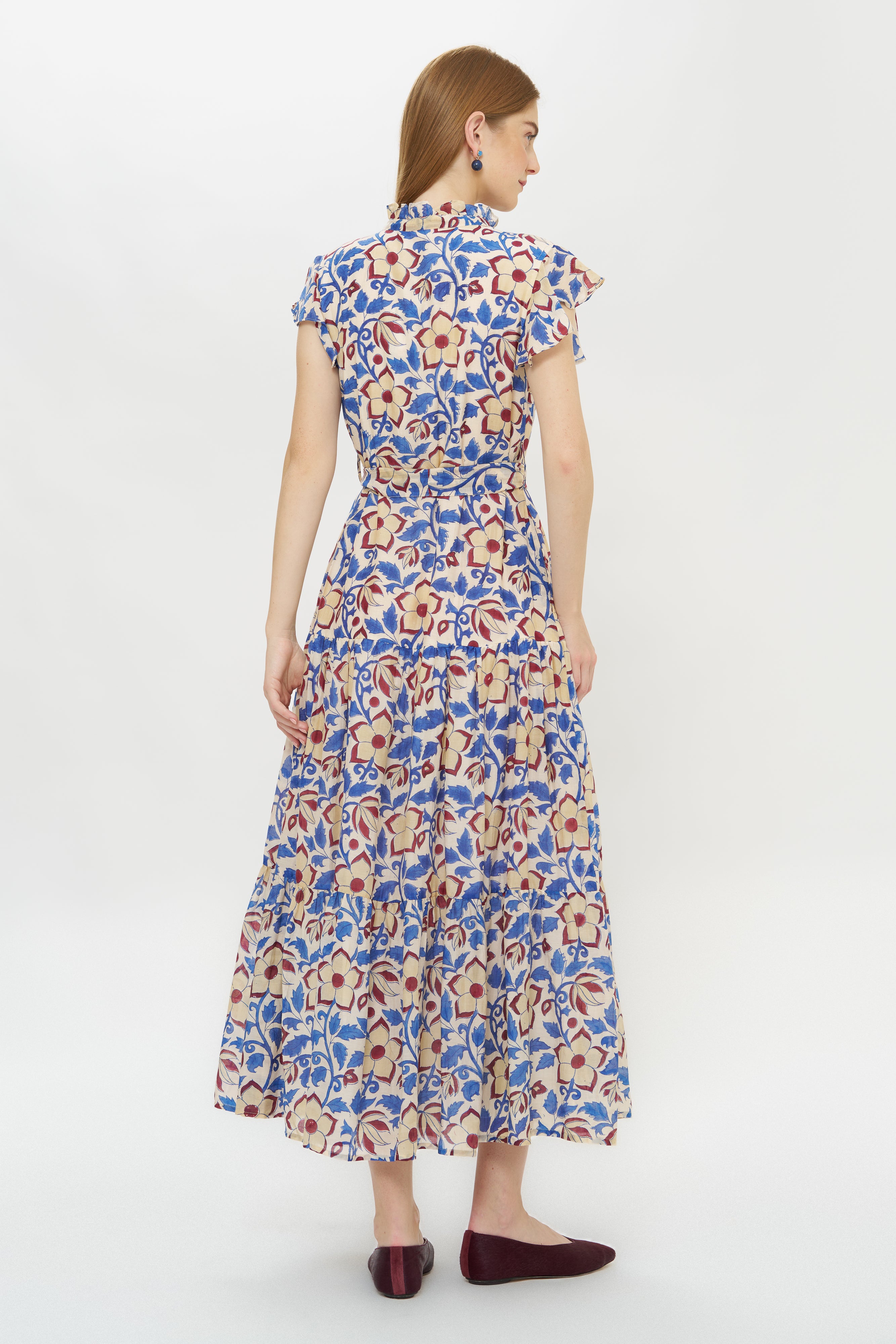 Ruffle Collar Button Maxi- Kildare Blue