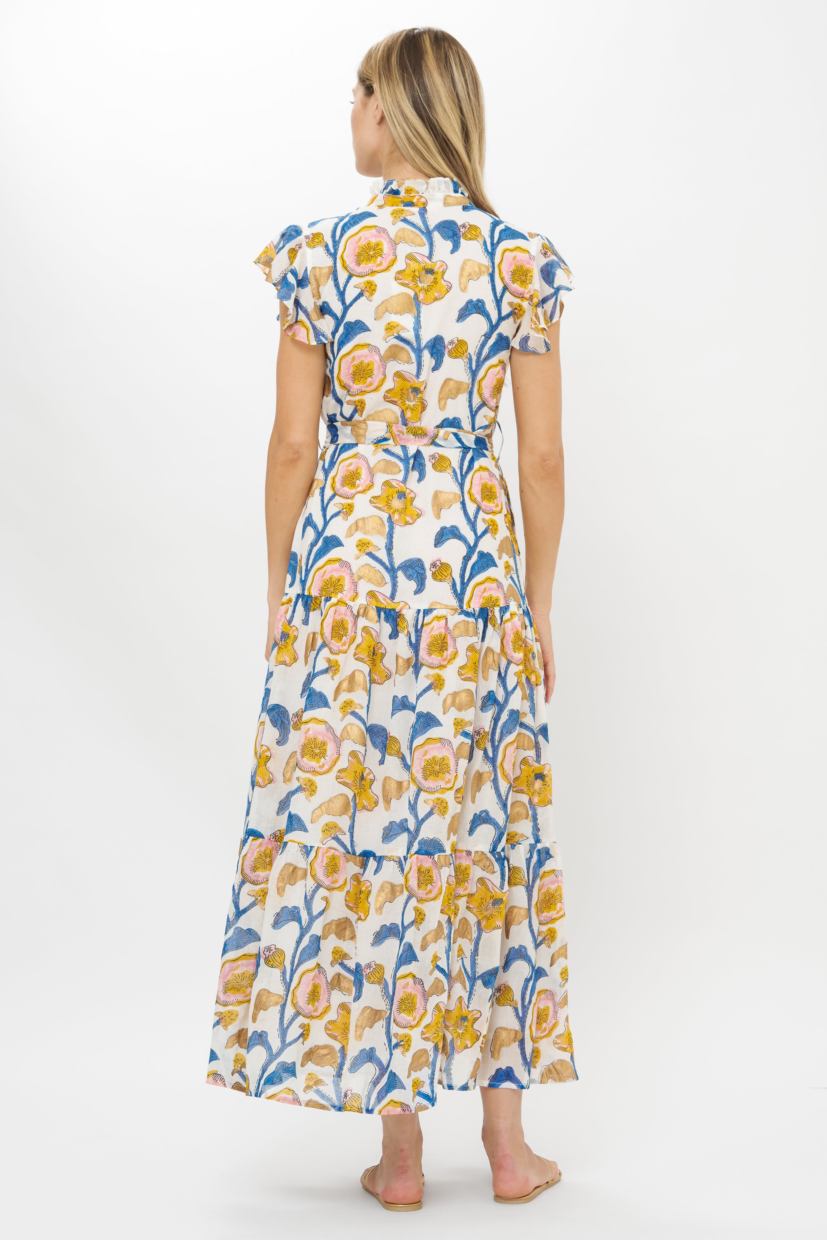 Ruffle Collar Button Maxi- Poppy Marigold