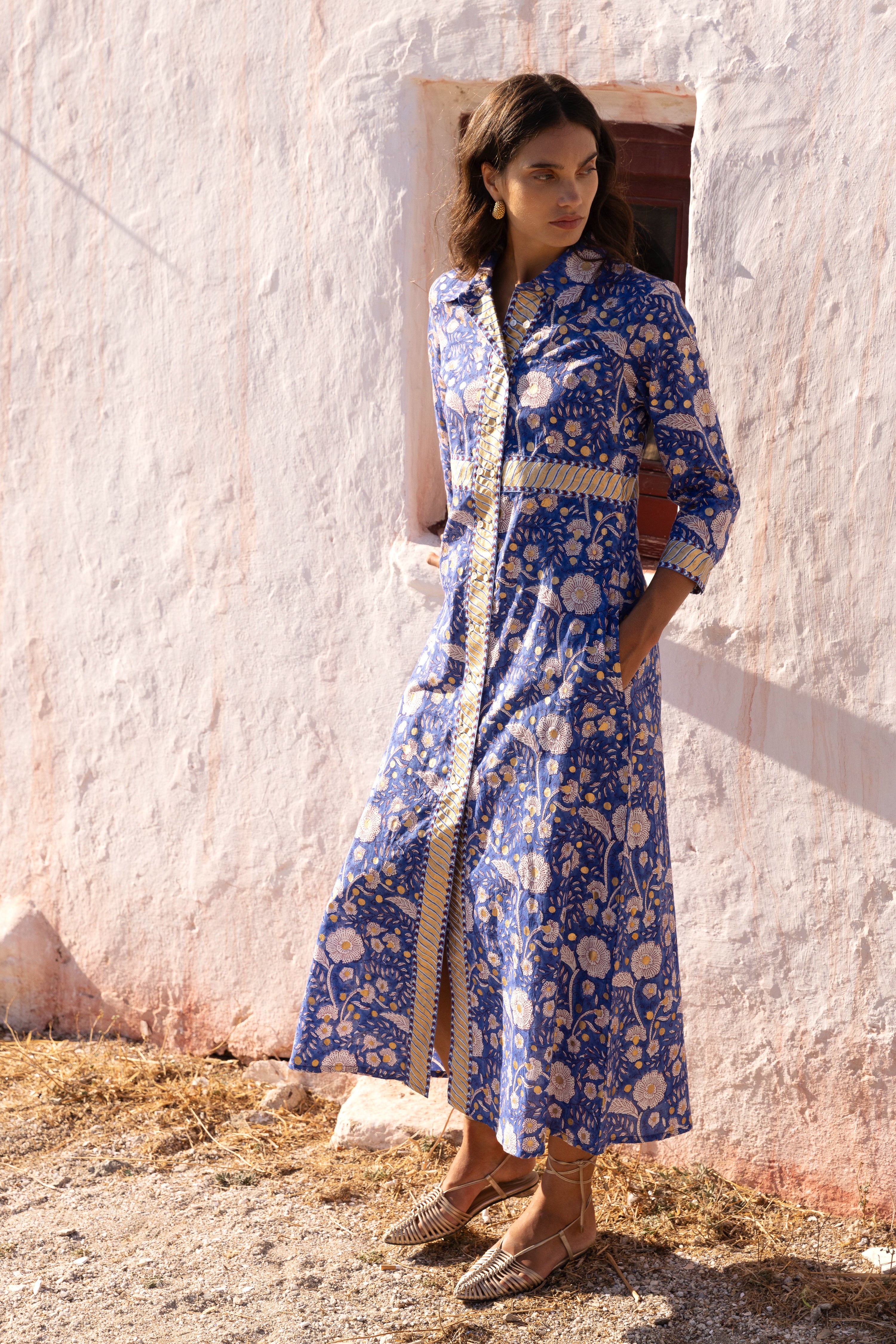 Shirt Dress Maxi- Carolina Cobalt