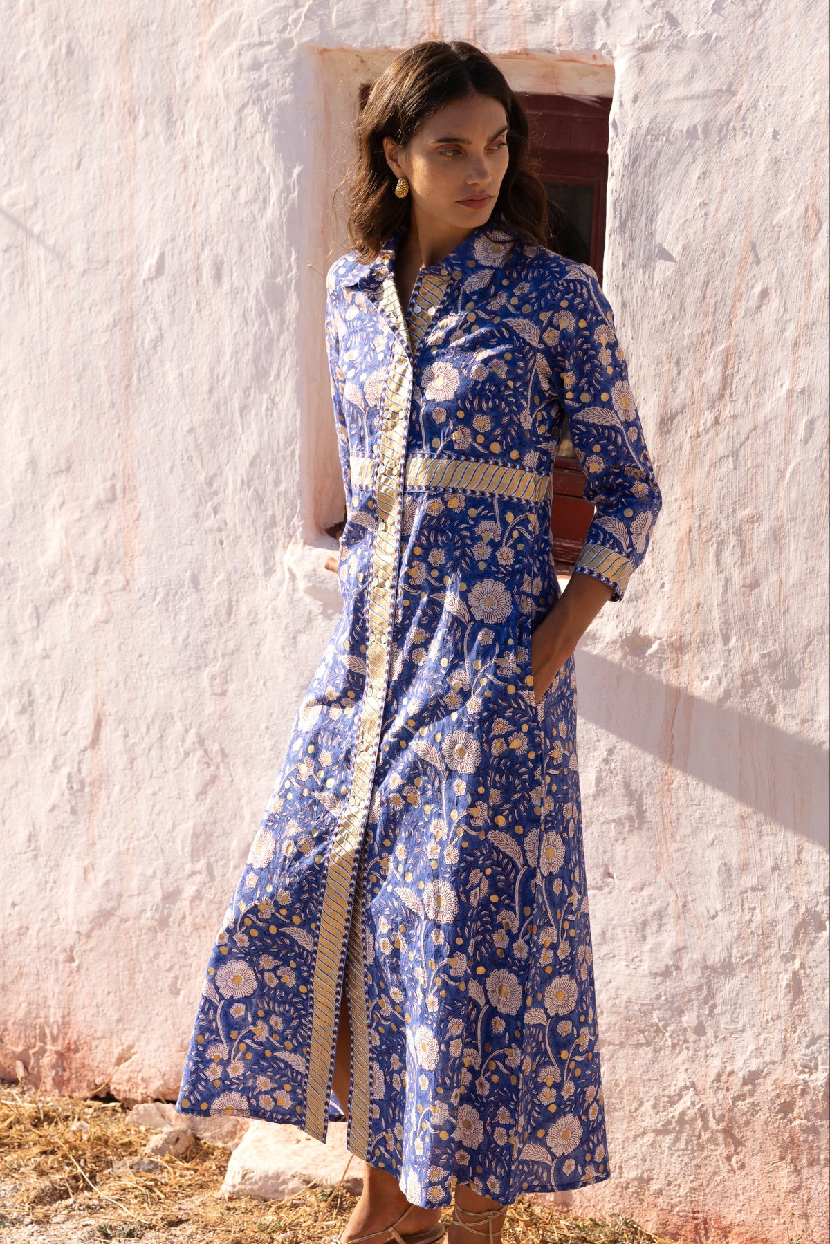 oliphant shirt dress maxi Smocked Cotton Voile Aster Blue XL Style:Short (Above the Knee) L'AGENCE | Rosette Maxi stitch detailing Functional side Dress No.31