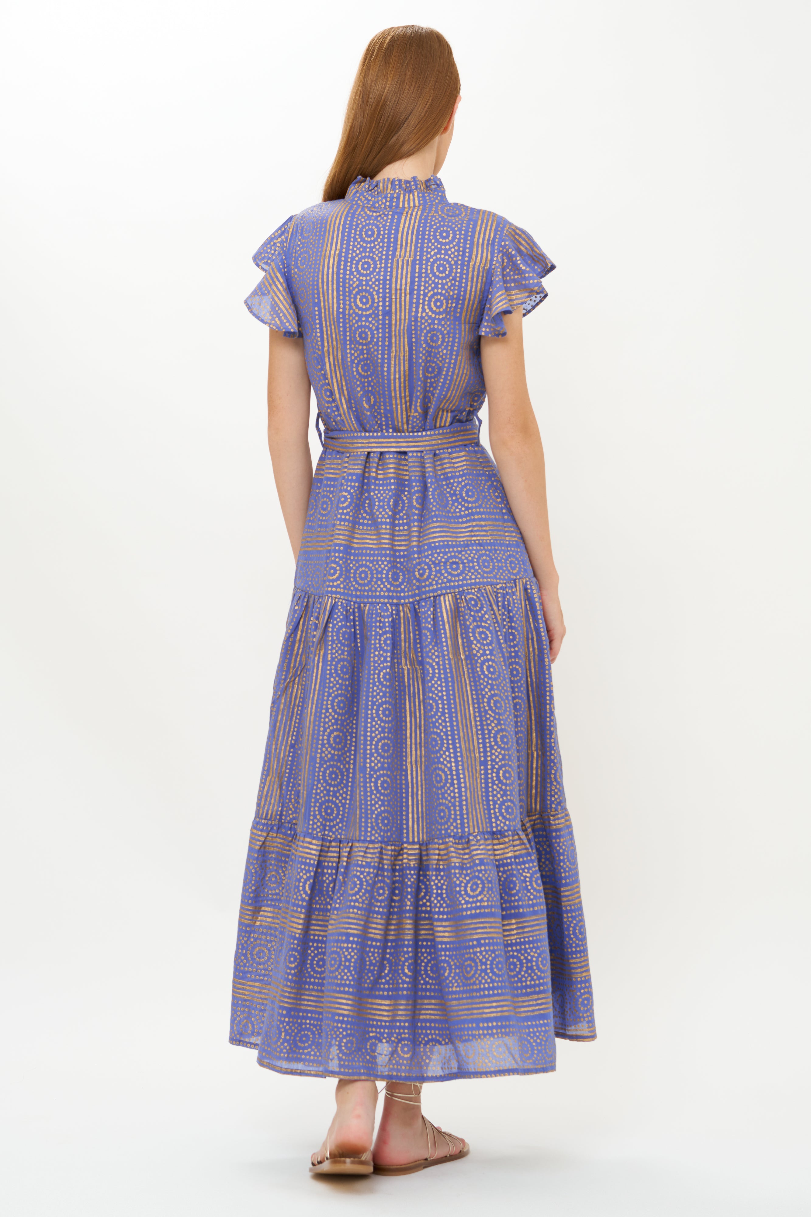 Ruffle Collar Button Maxi- Helene Blue