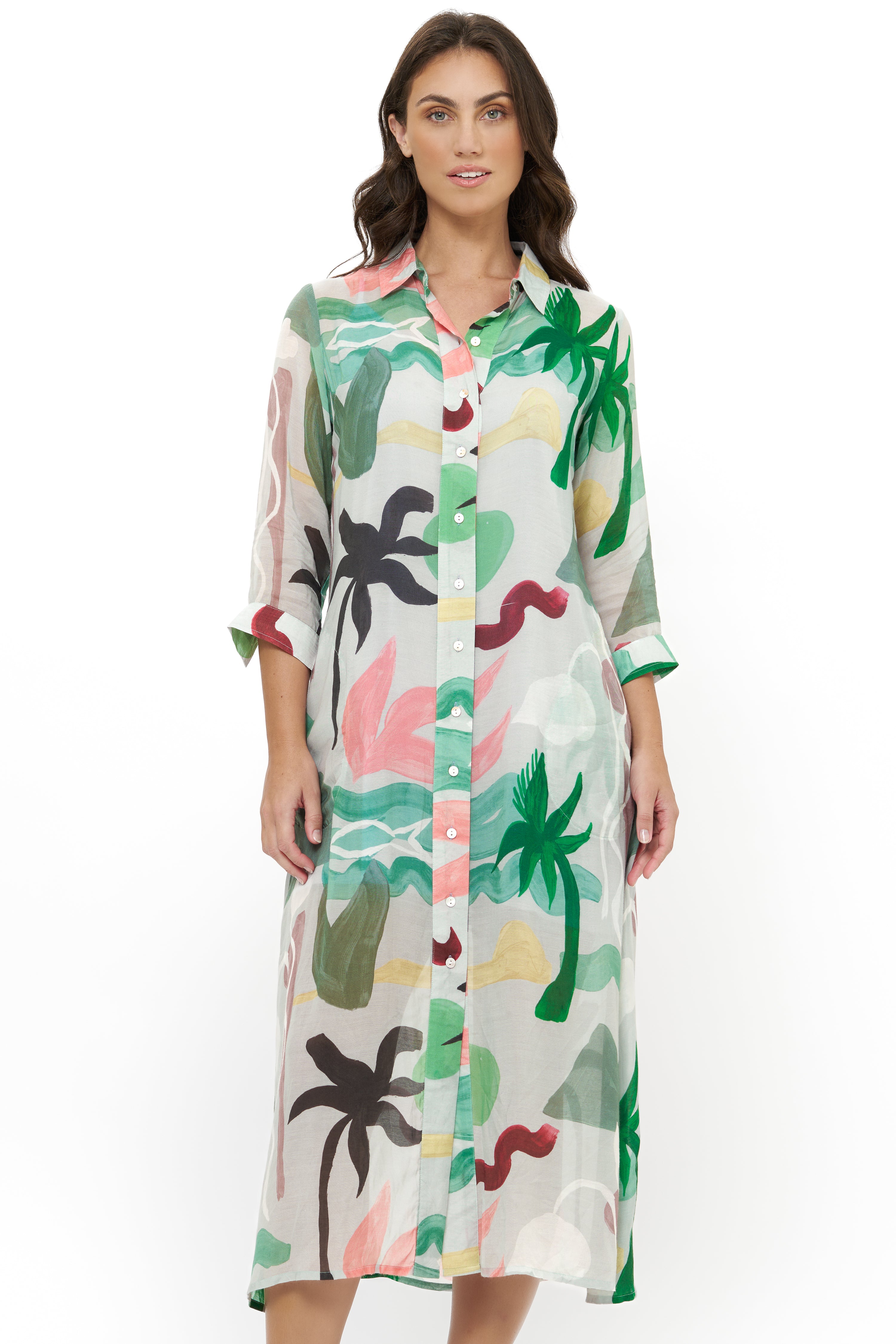 Shirt Dress Midi- Paradiso Petal