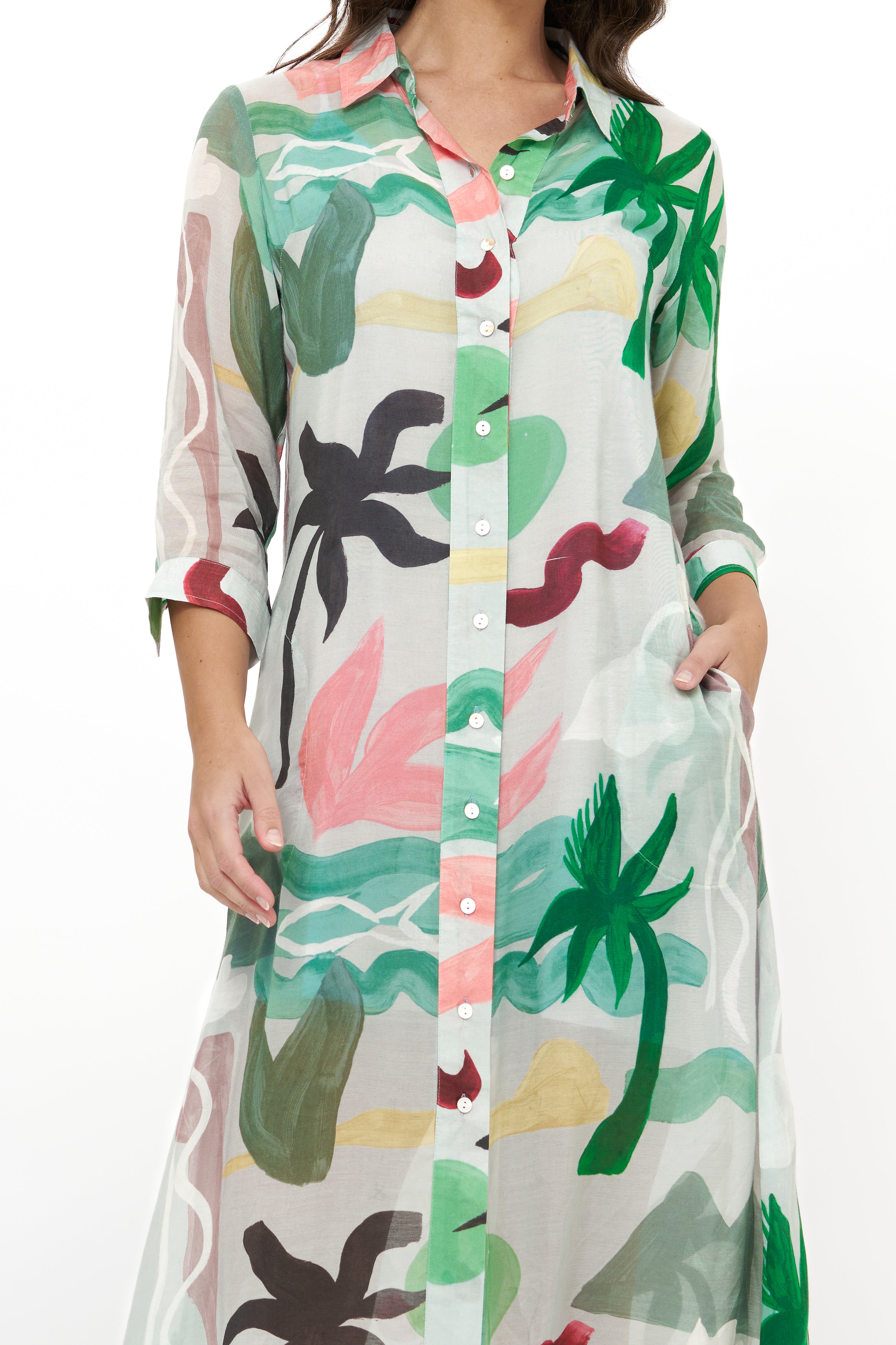 Shirt Dress Midi- Paradiso Petal