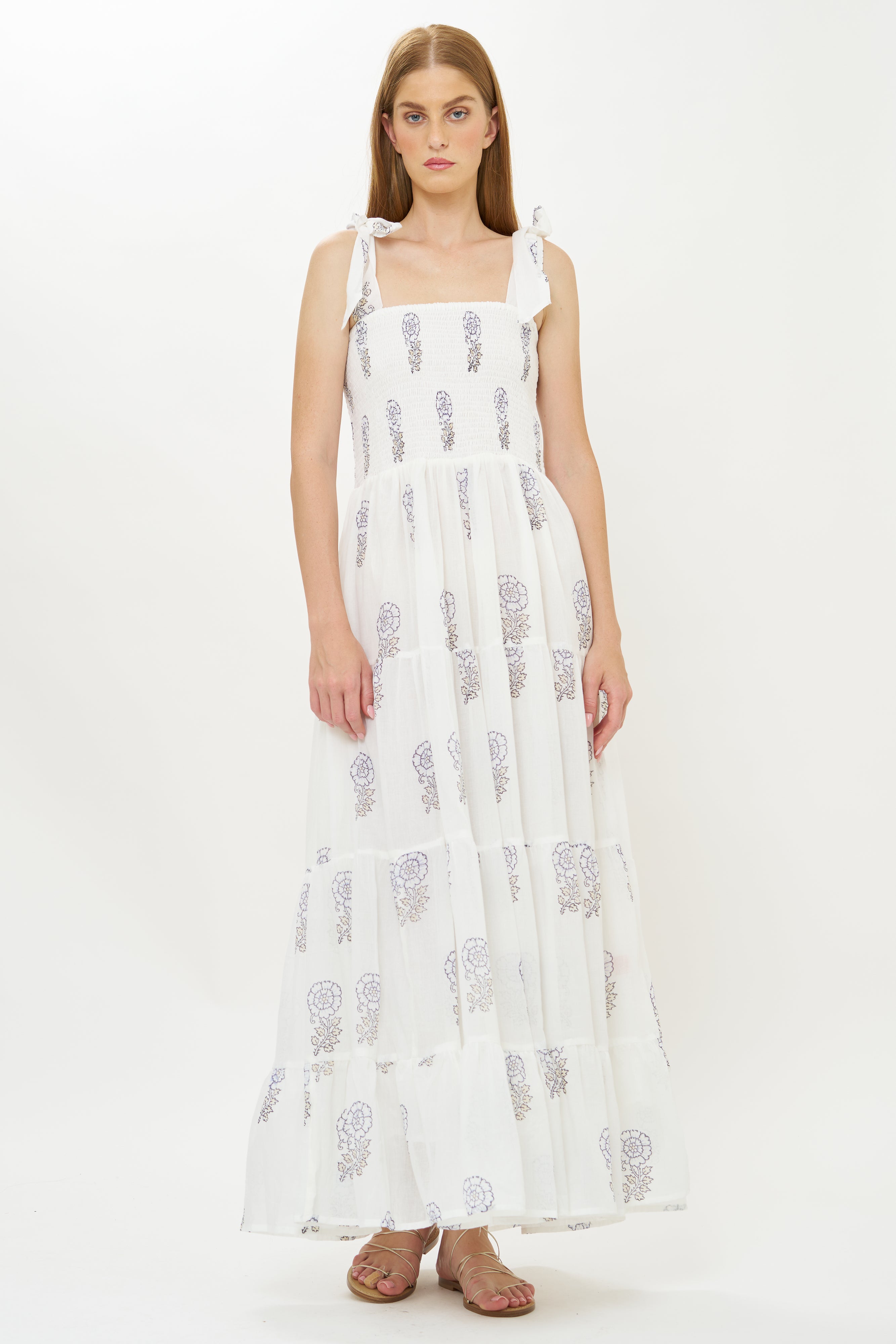 Wide Strap Smocked Maxi- Leela Sky