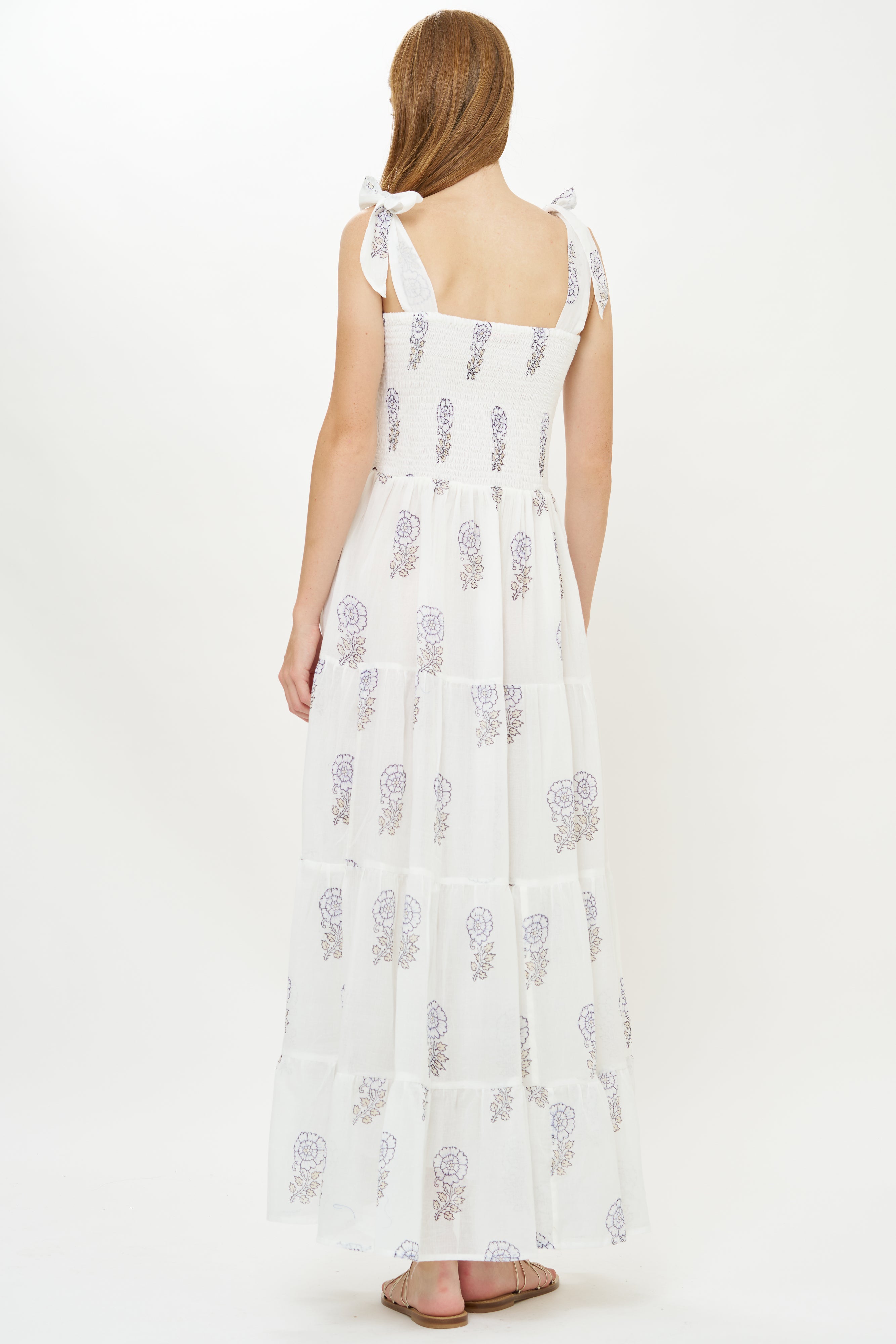Wide Strap Smocked Maxi- Leela Sky