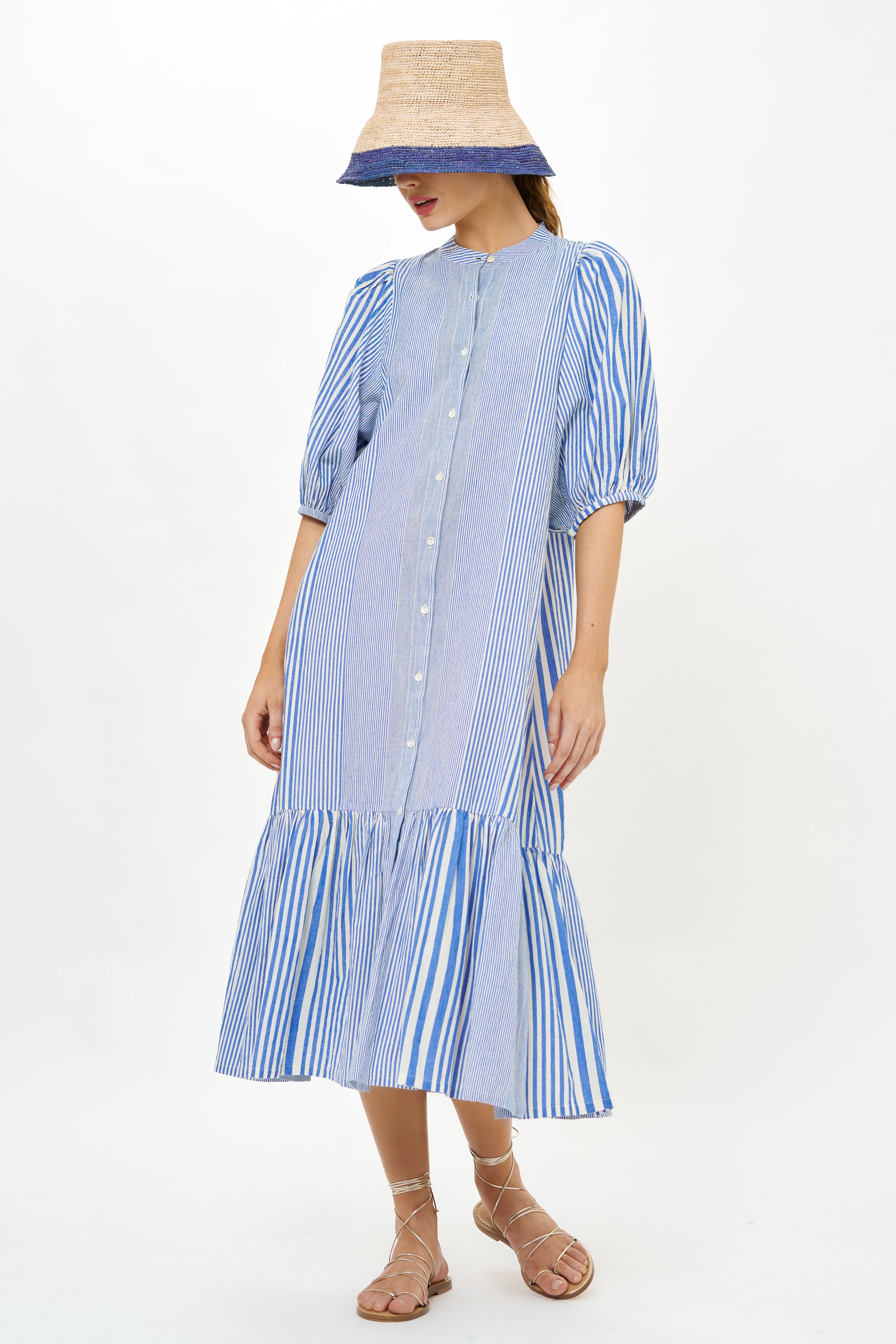 Button Puff Midi- Henley Blue