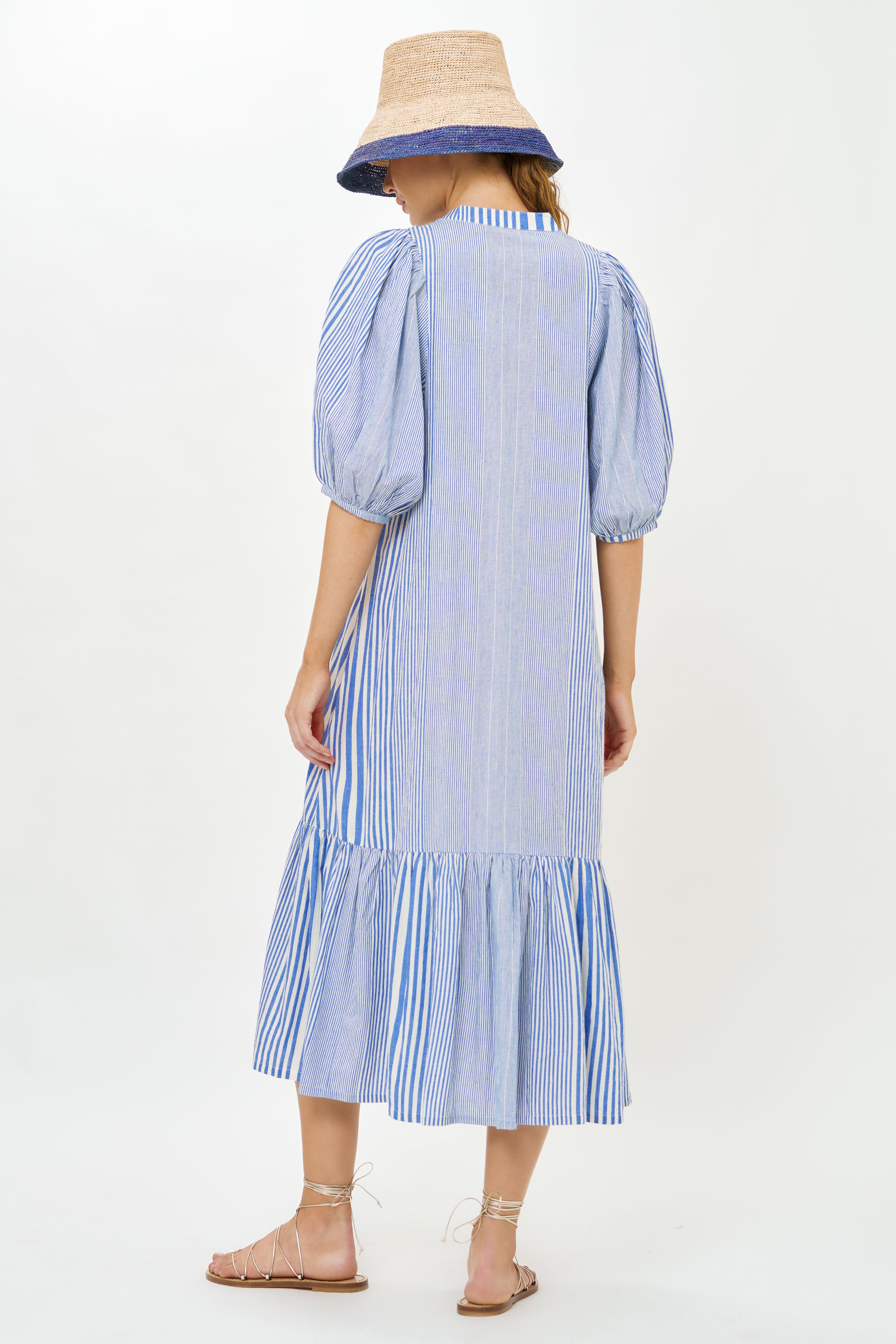 Button Puff Midi- Henley Blue
